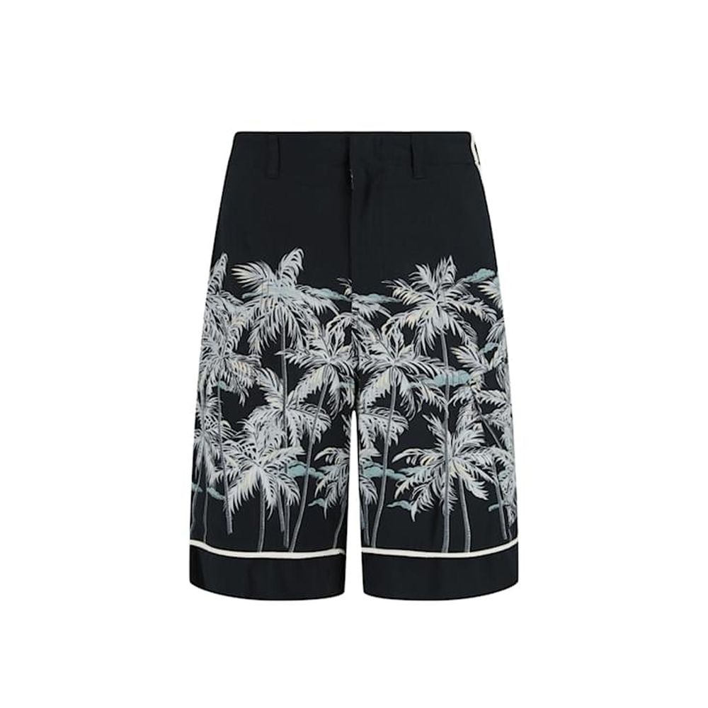 Palm Angels Black & Cream Palm Print Knee Length Bermuda Shorts LUNESCAPE