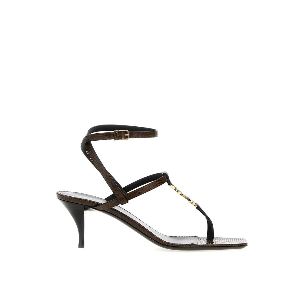 Saint Laurent Cassandra Leather Kitten Heel T-Strap Sandals LUNESCAPE