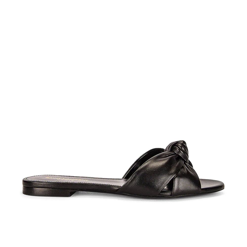 Saint Laurent Black Leather Open Toe Knotted Mule LUNESCAPE