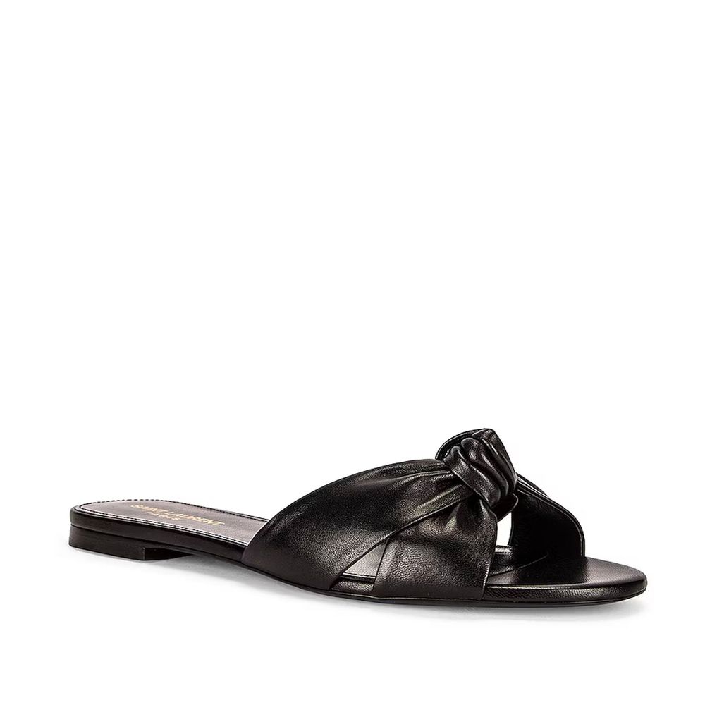Saint Laurent Black Leather Open Toe Knotted Mule LUNESCAPE