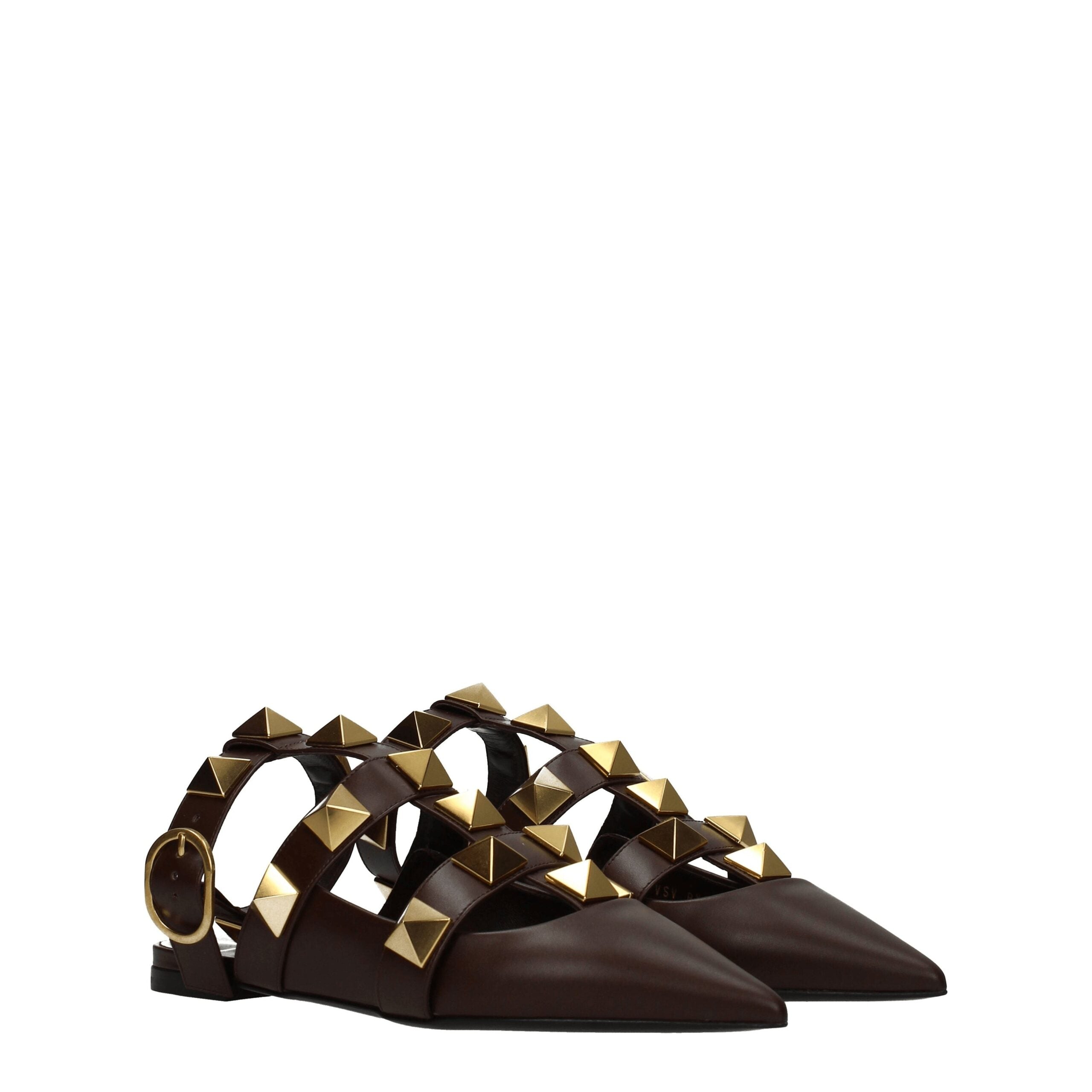 Valentino Garavani Brown Leather Flat Sandals LUNESCAPE