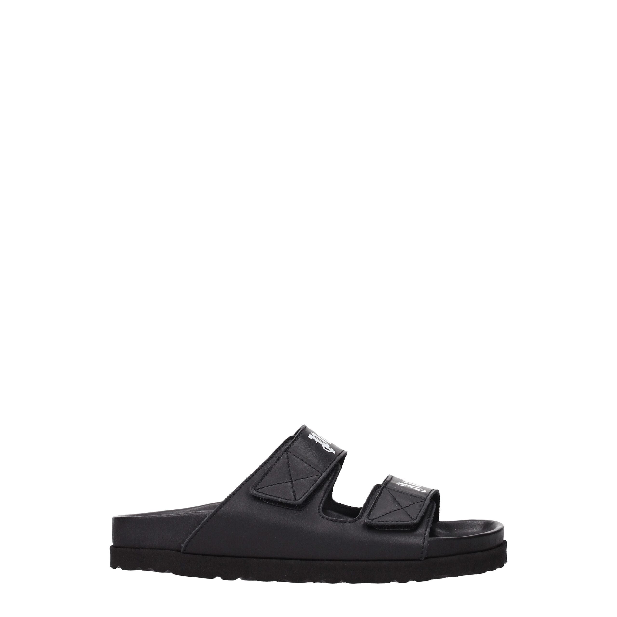 Palm Angels Black Leather Slippers Sandals LUNESCAPE