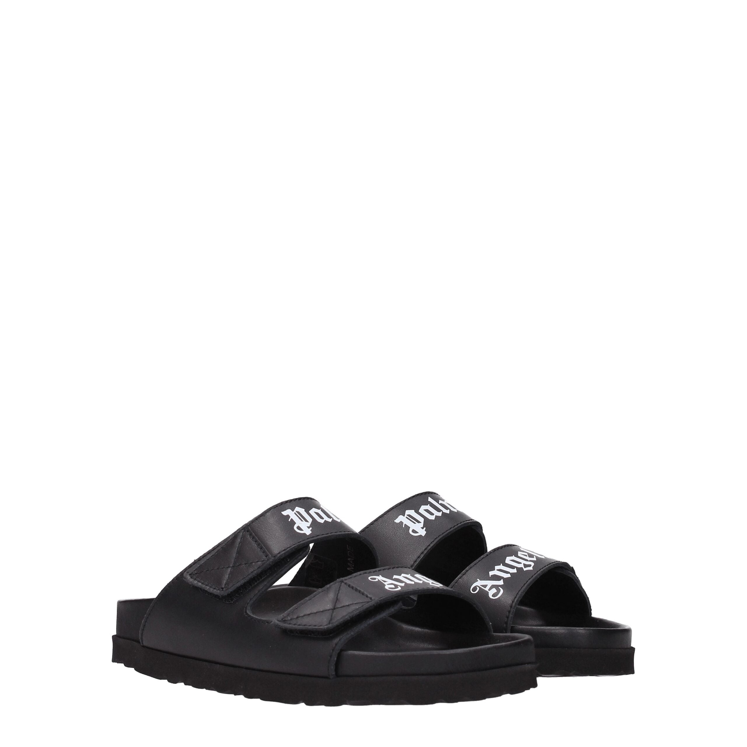 Palm Angels Black Leather Slippers Sandals LUNESCAPE