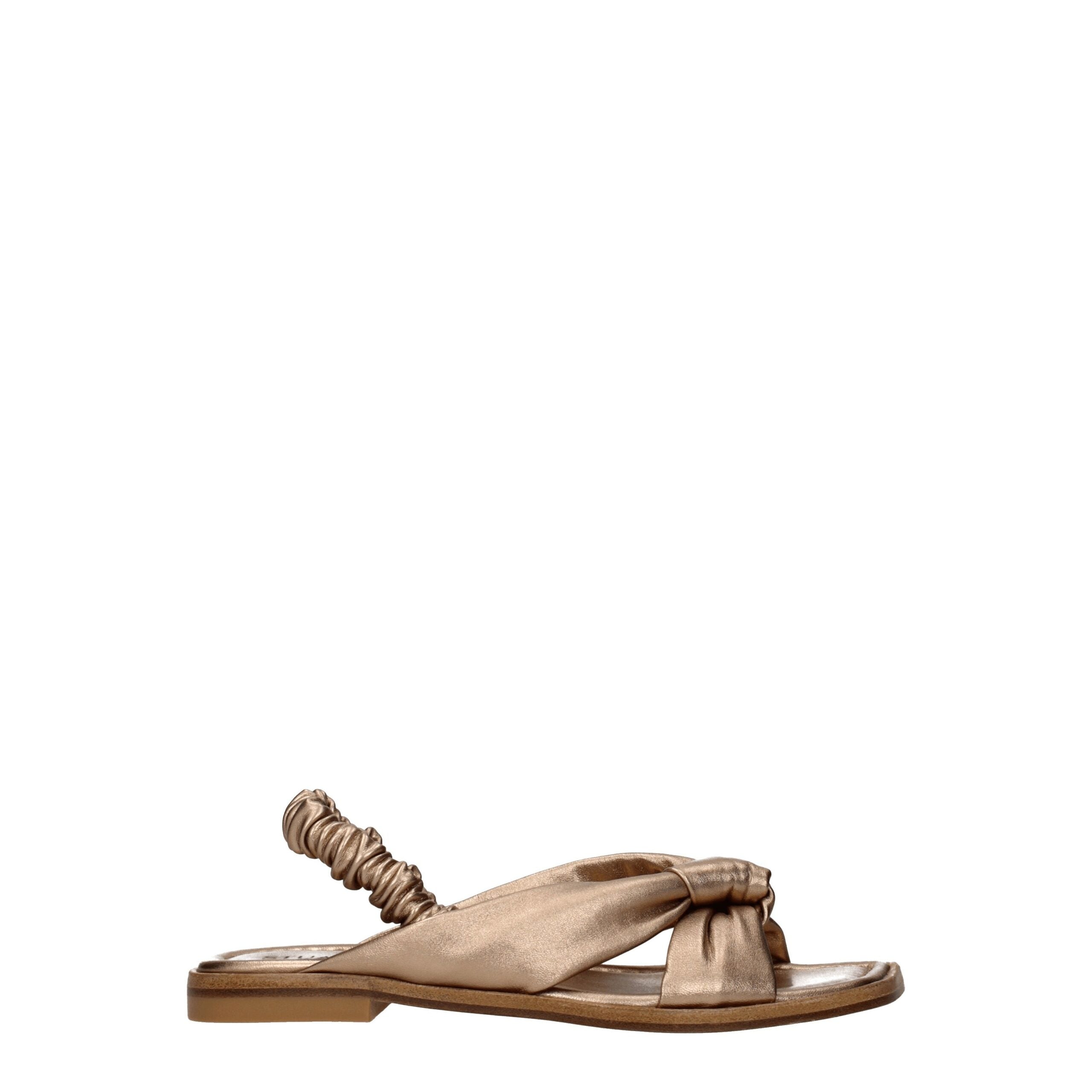 Stuart Weitzman Gold Leather Flat Sandals LUNESCAPE