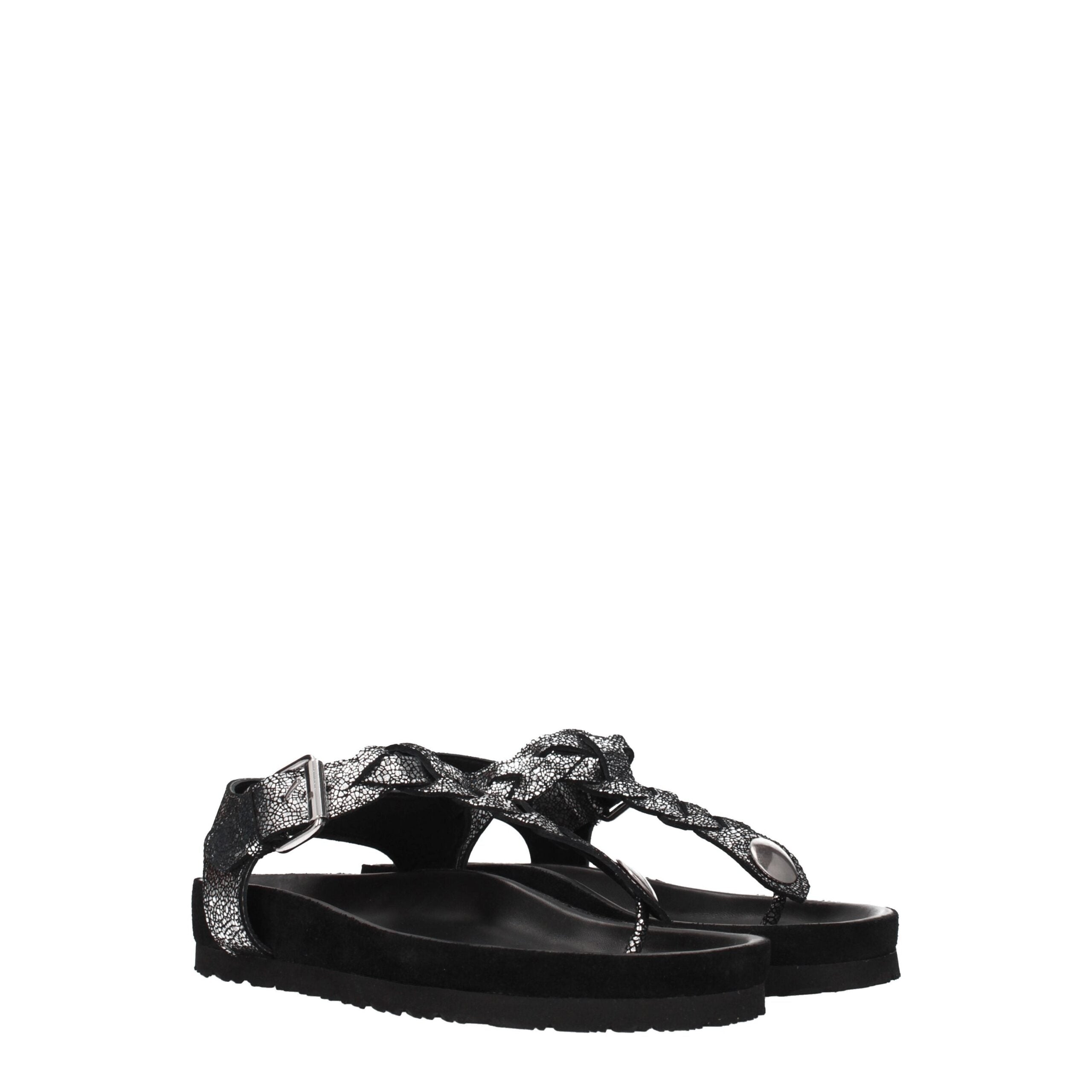 Isabel Marant Black Leather Flip-Flop Sandals LUNESCAPE