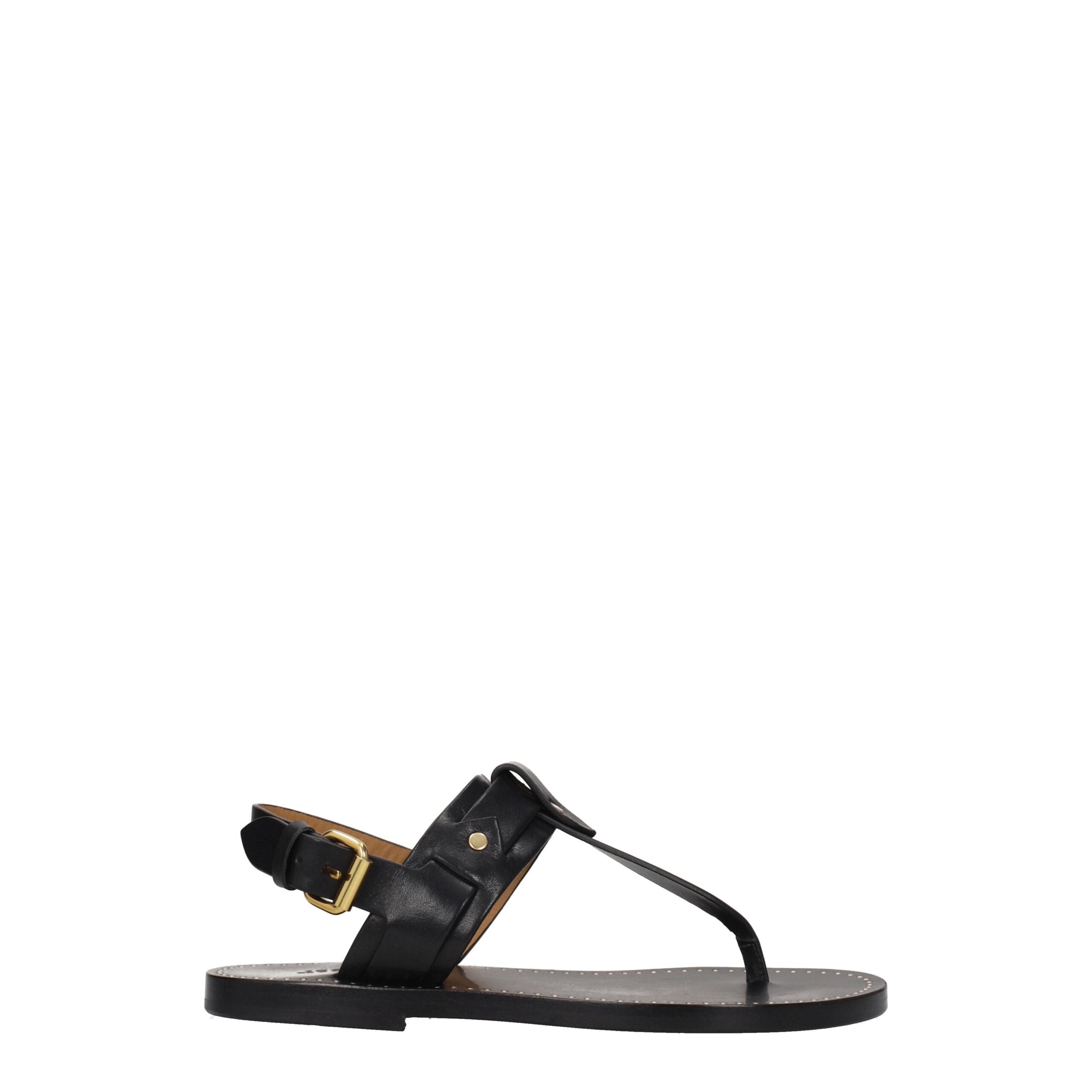 Isabel Marant Black Leather Flip-Flop Sandals LUNESCAPE
