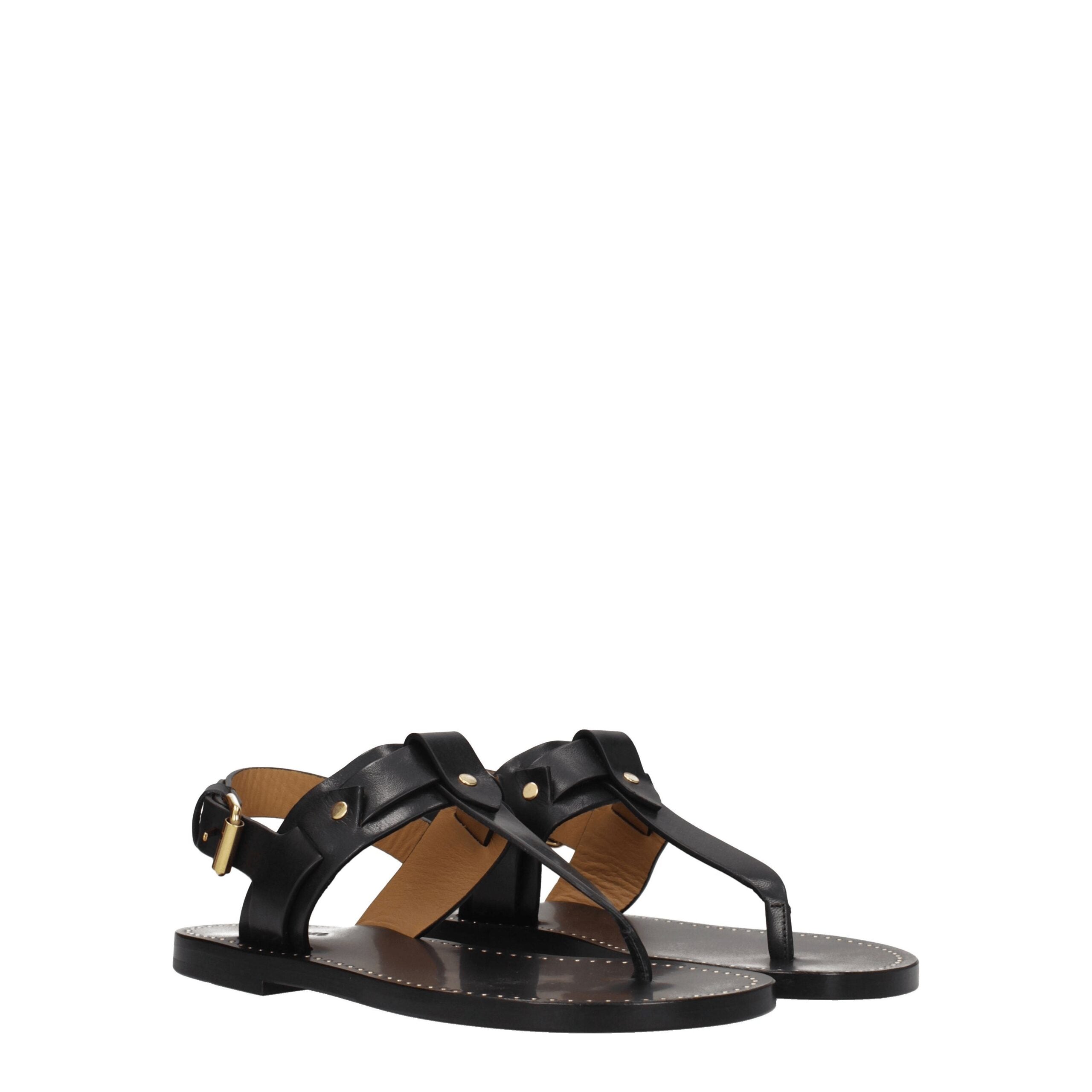 Isabel Marant Black Leather Flip-Flop Sandals LUNESCAPE