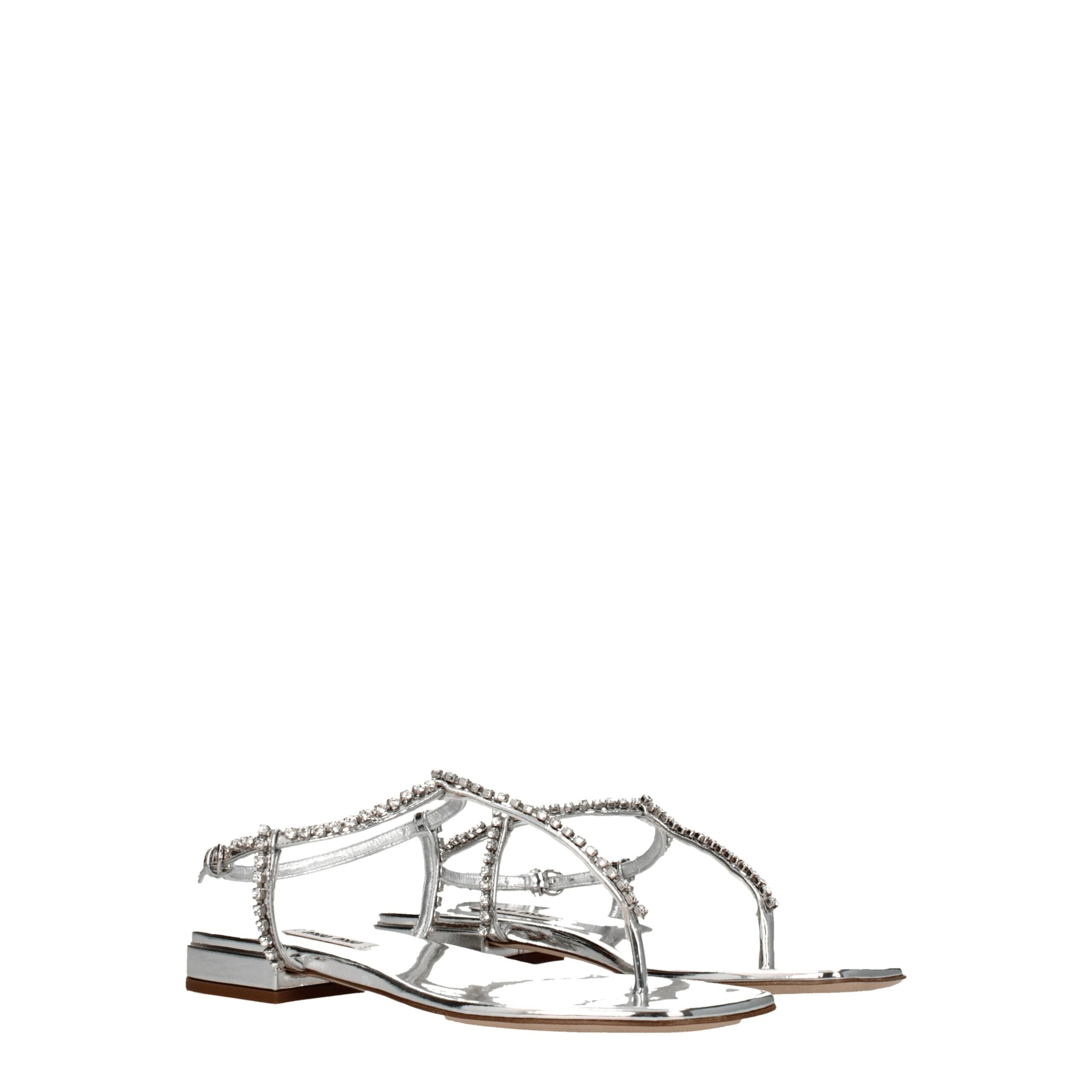 Miu Miu Gray Leather Flip-Flop Sandals LUNESCAPE