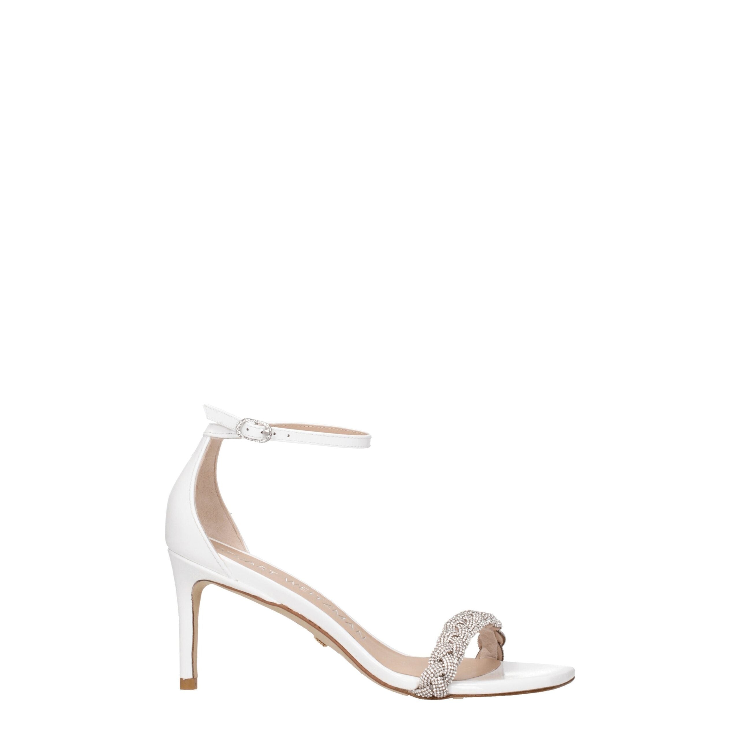Stuart Weitzman White Leather Stiletto Heels Sandals LUNESCAPE