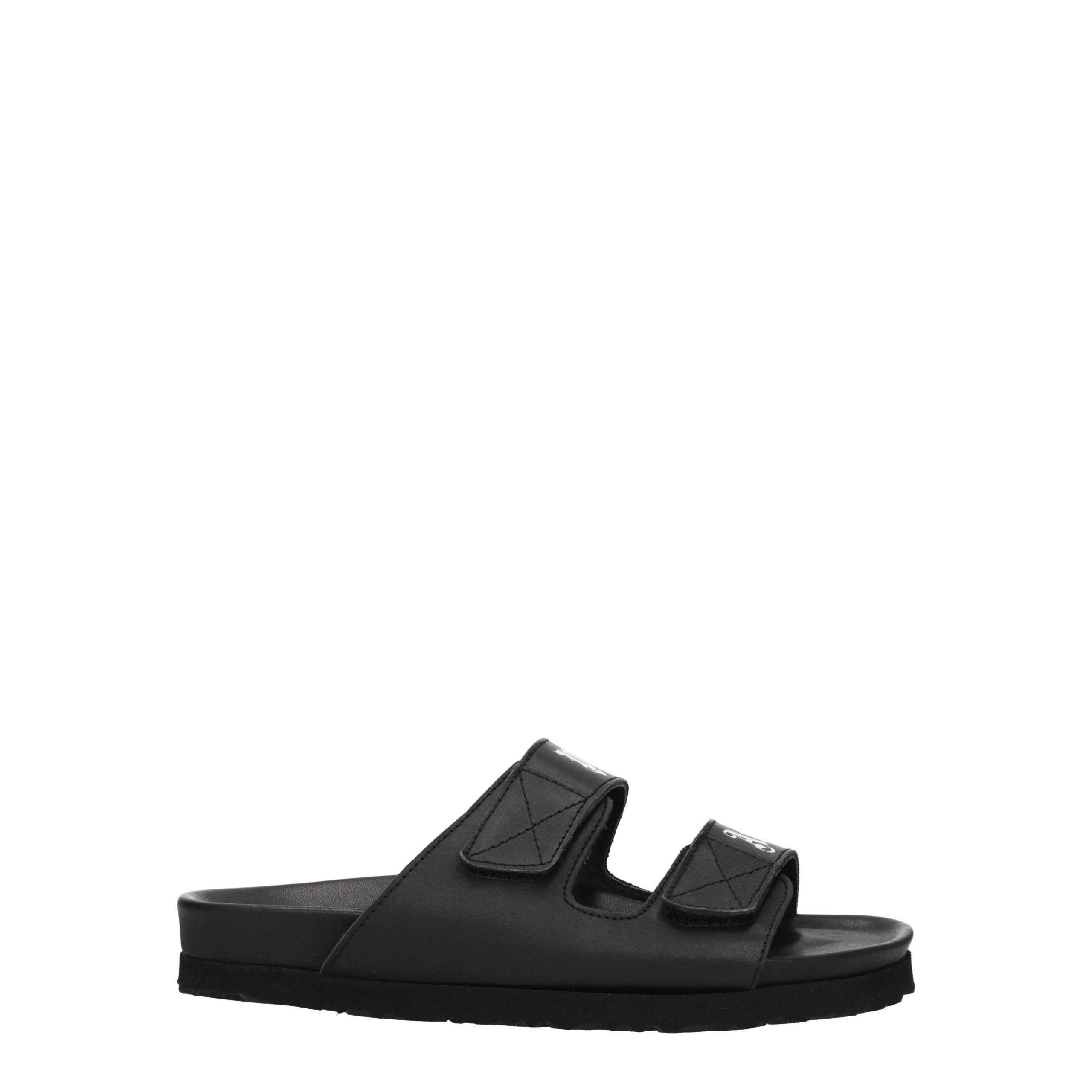 Palm Angels Black Leather Flat Sandals LUNESCAPE