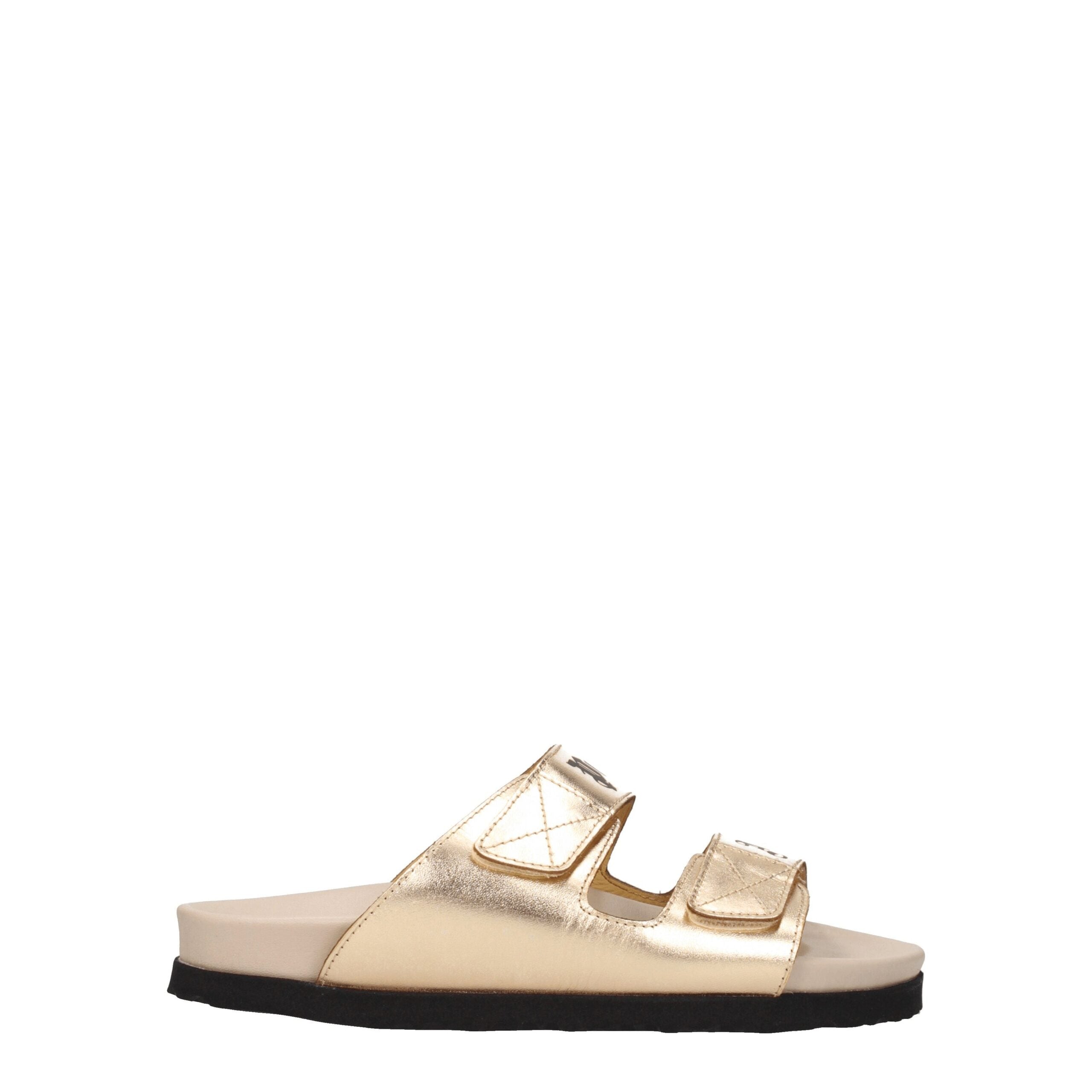 Palm Angels Gold Leather Slippers Sandals LUNESCAPE