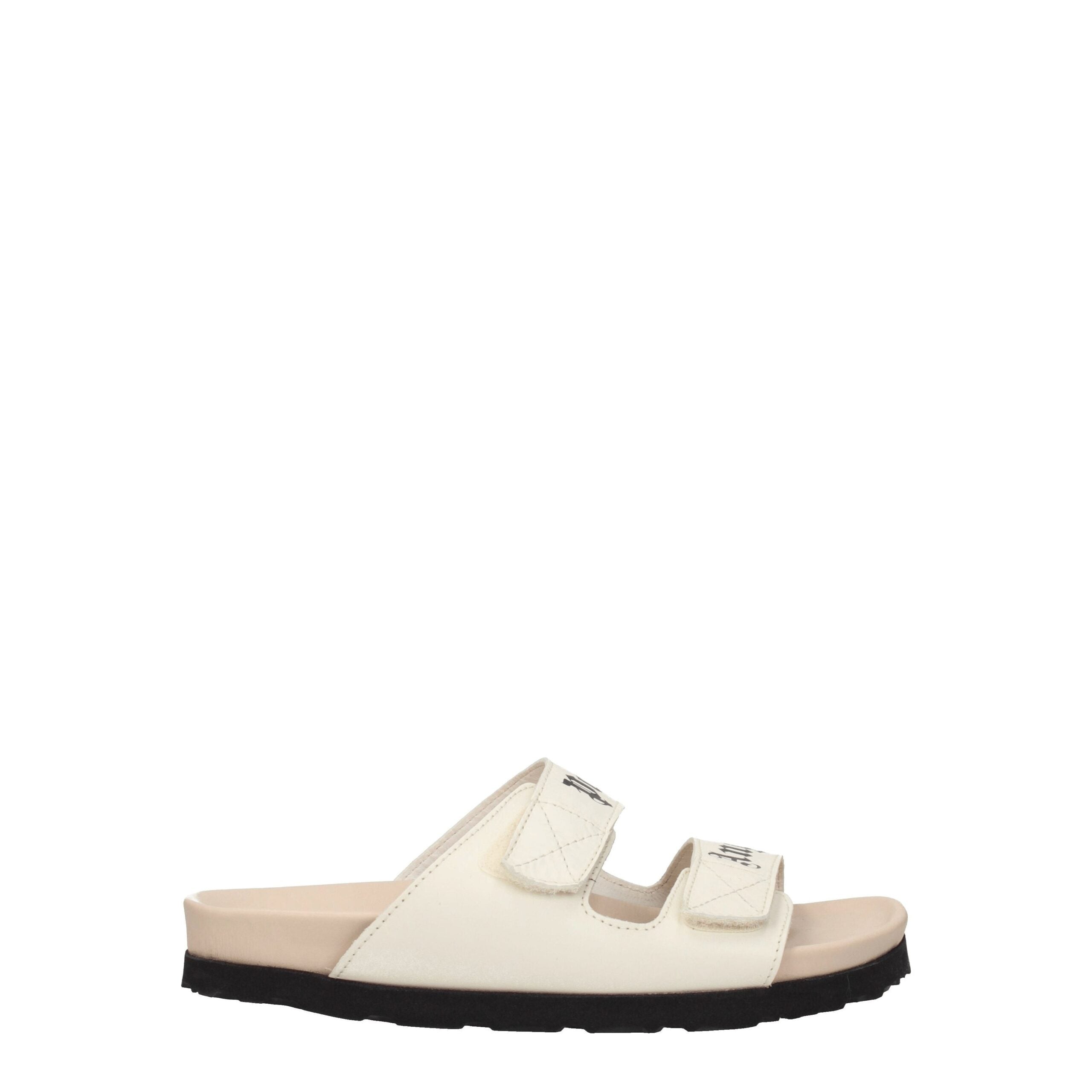 Palm Angels Beige Leather Flat Sandals LUNESCAPE