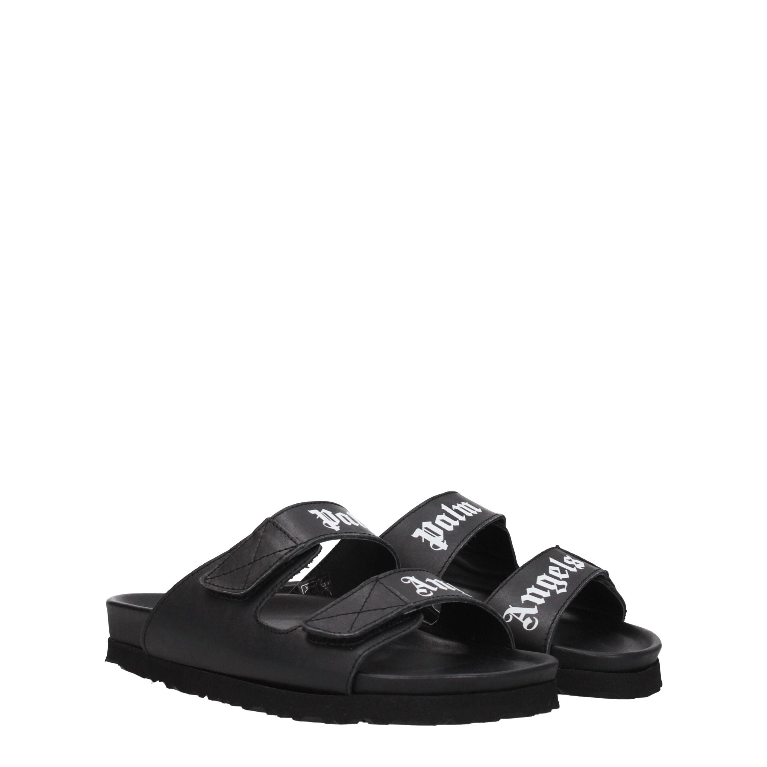 Palm Angels Black Leather Flat Sandals LUNESCAPE