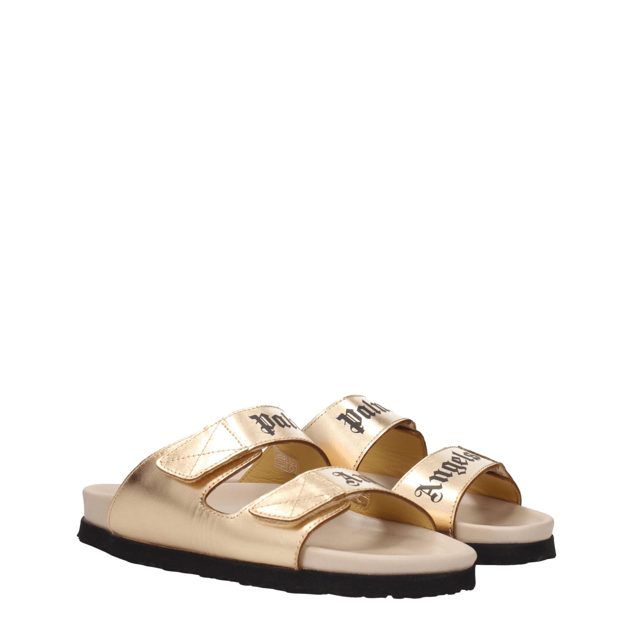 Palm Angels Gold Leather Slippers Sandals LUNESCAPE