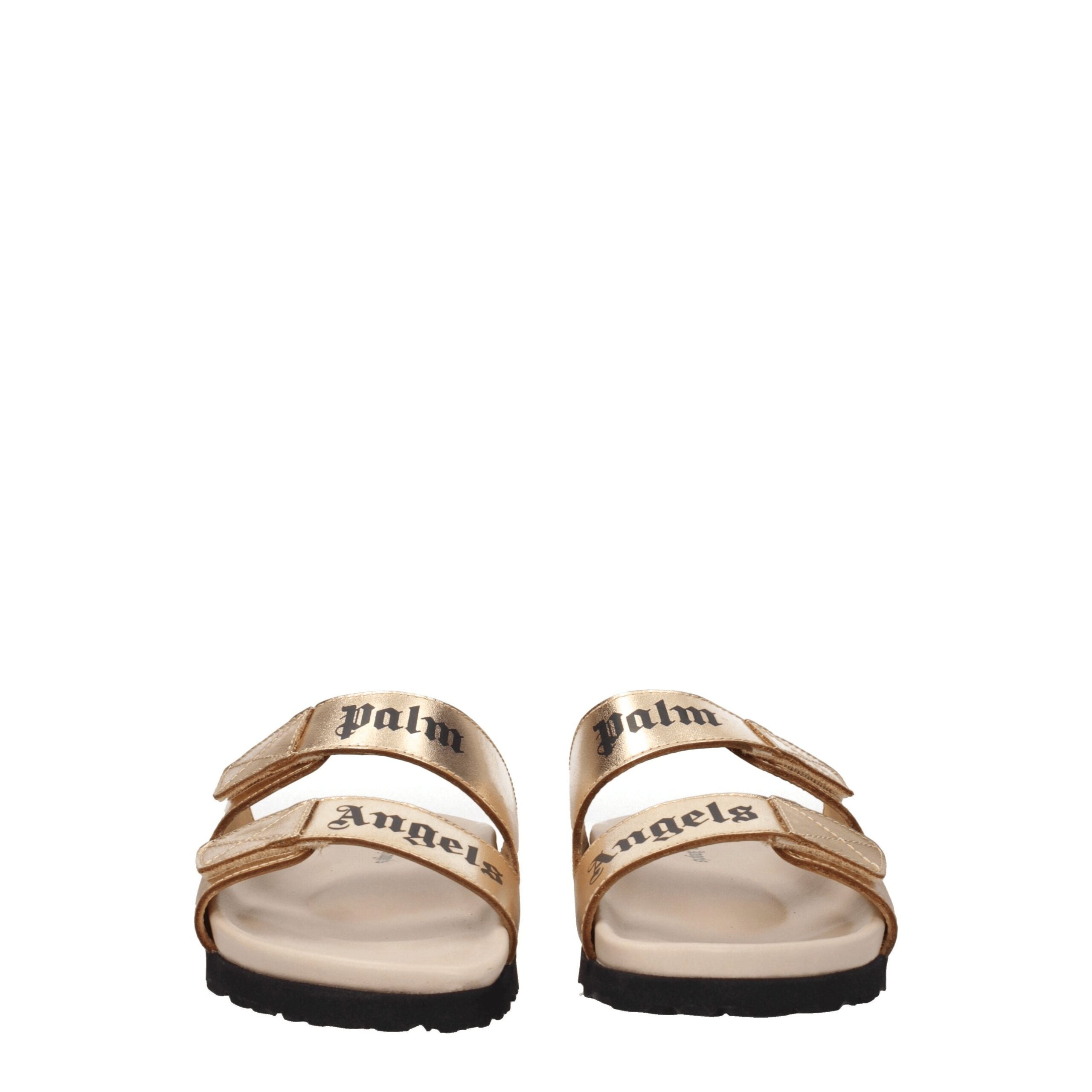 Palm Angels Gold Leather Slippers Sandals LUNESCAPE