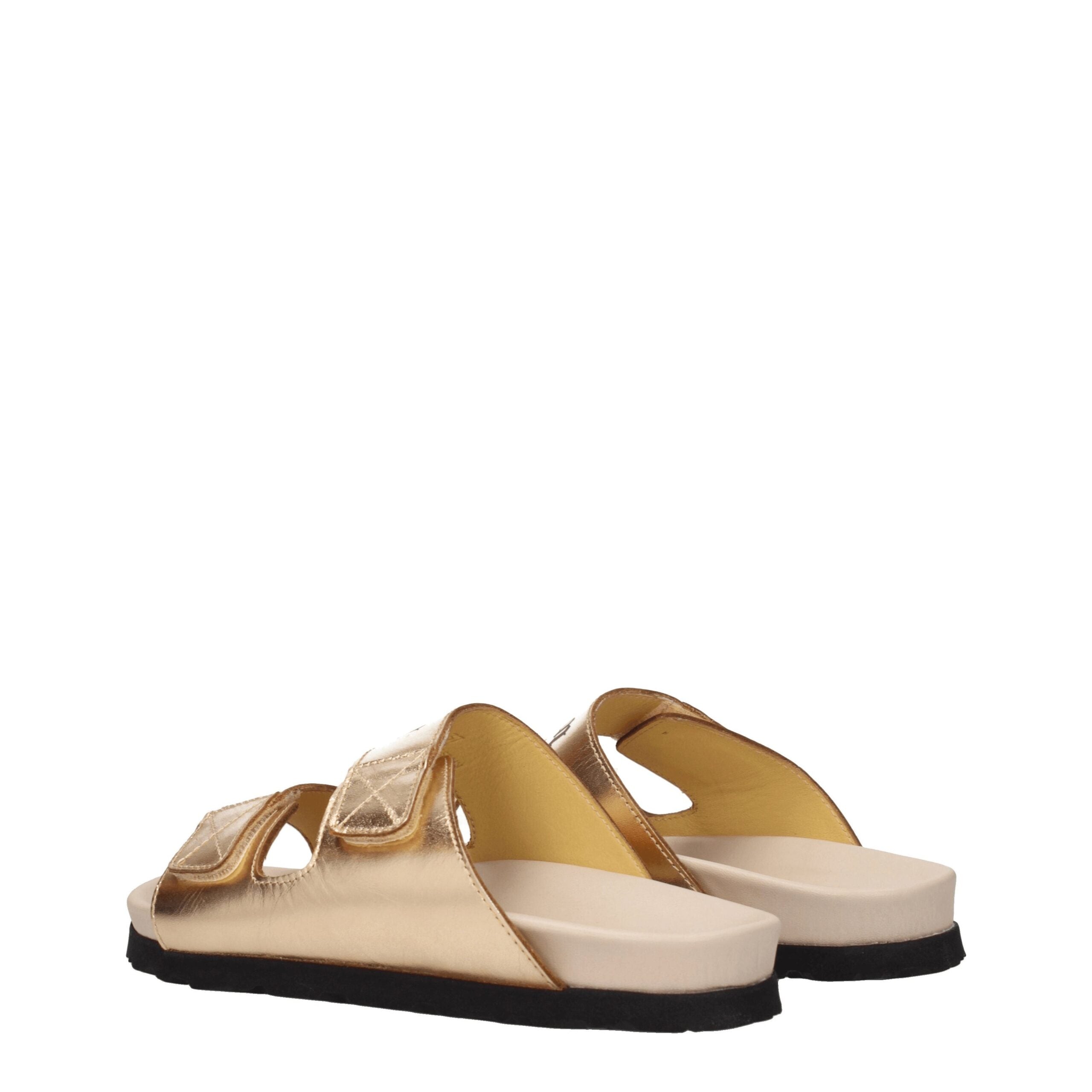 Palm Angels Gold Leather Slippers Sandals LUNESCAPE