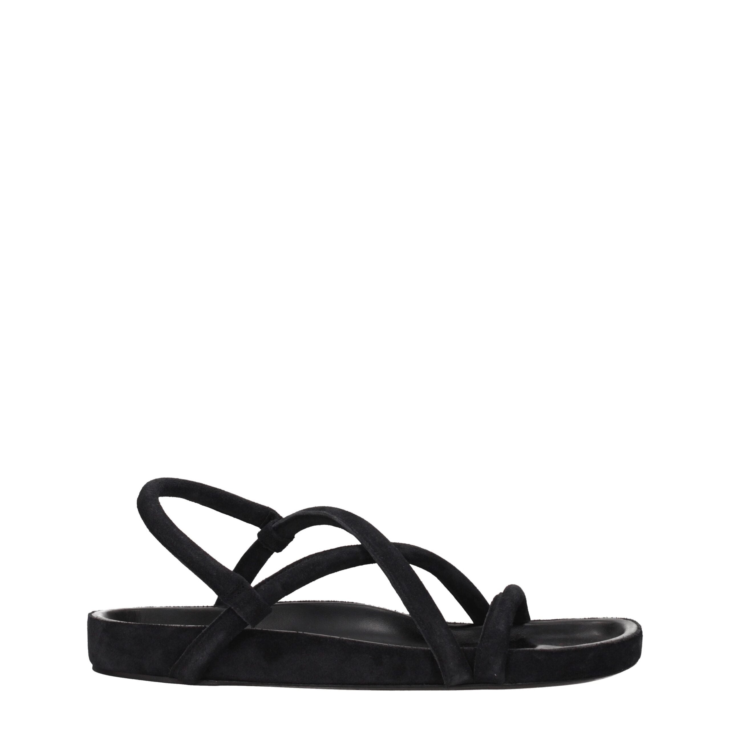 Isabel Marant Black Leather Flat Sandals LUNESCAPE