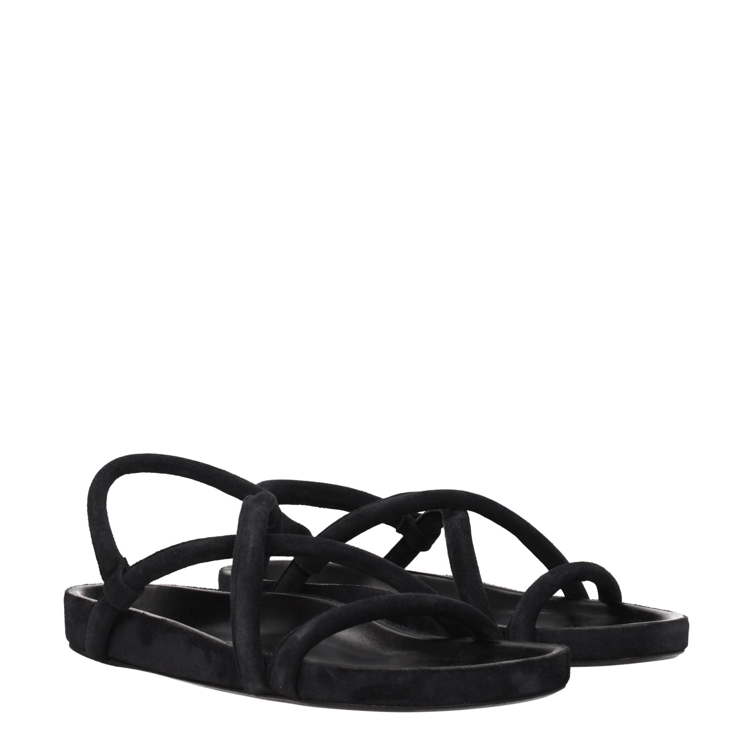 Isabel Marant Black Leather Flat Sandals LUNESCAPE