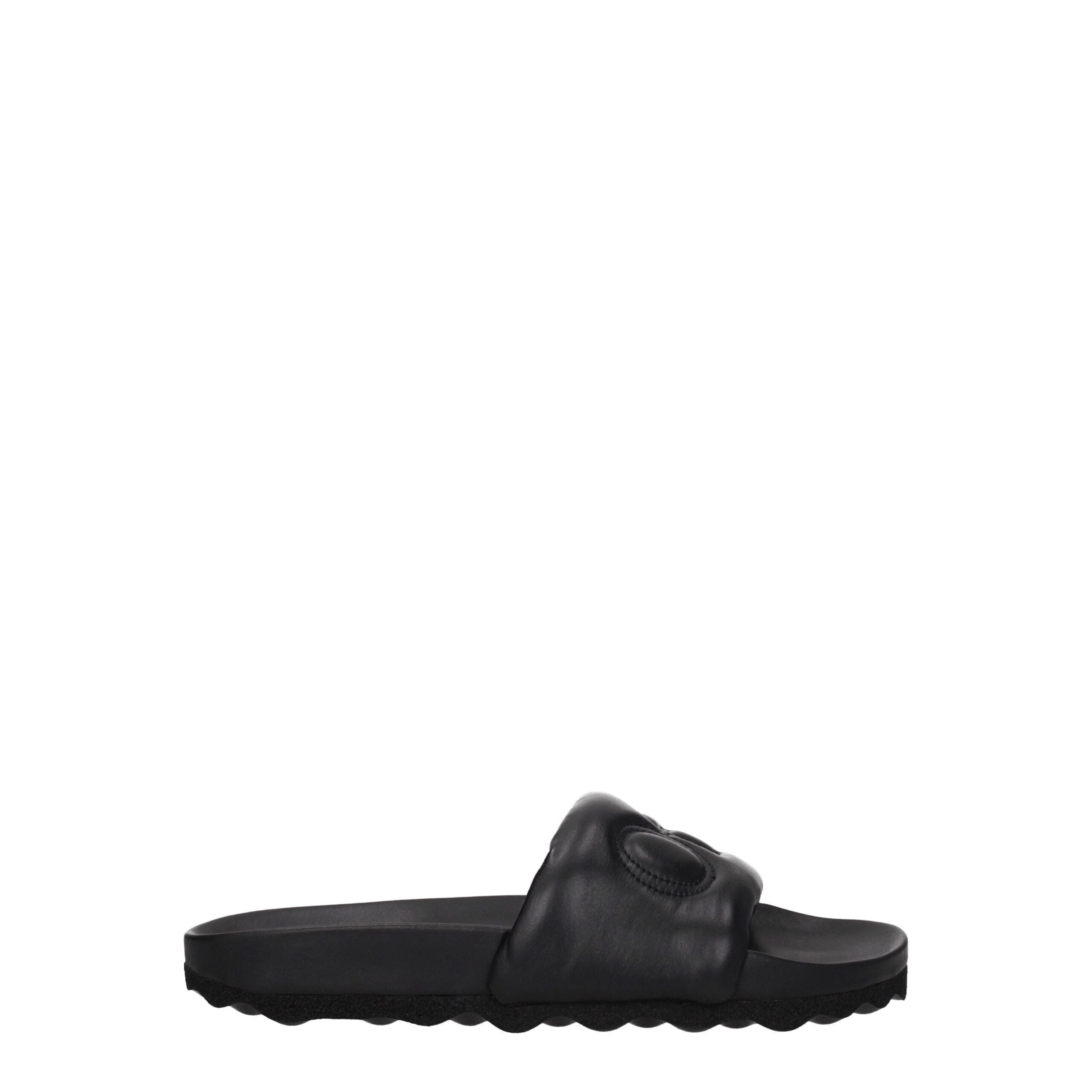 Off-White Black Leather Slippers Sandals LUNESCAPE