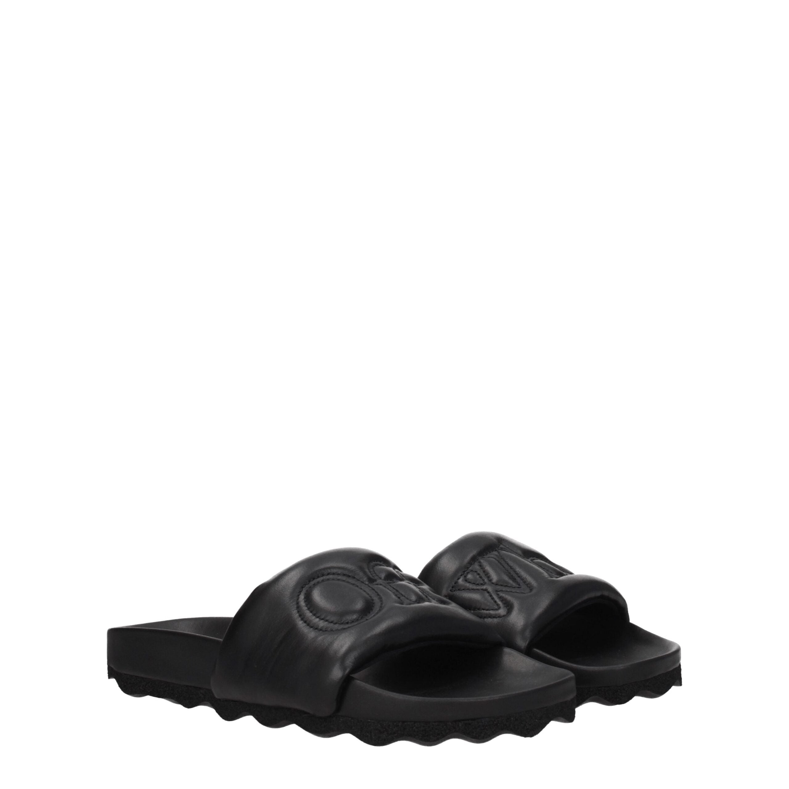 Off-White Black Leather Slippers Sandals LUNESCAPE