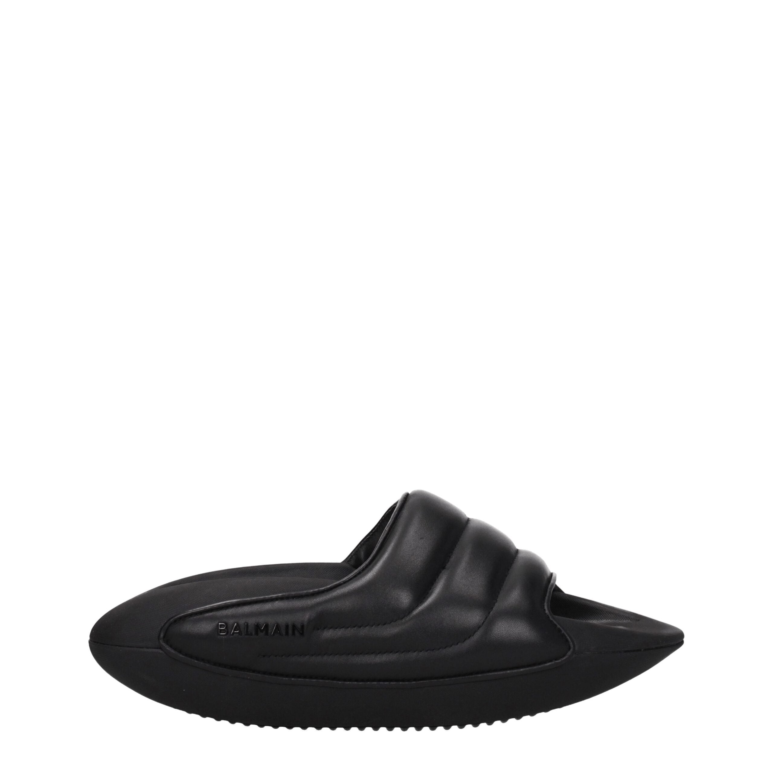 Balmain Black Leather Slippers Sandals LUNESCAPE