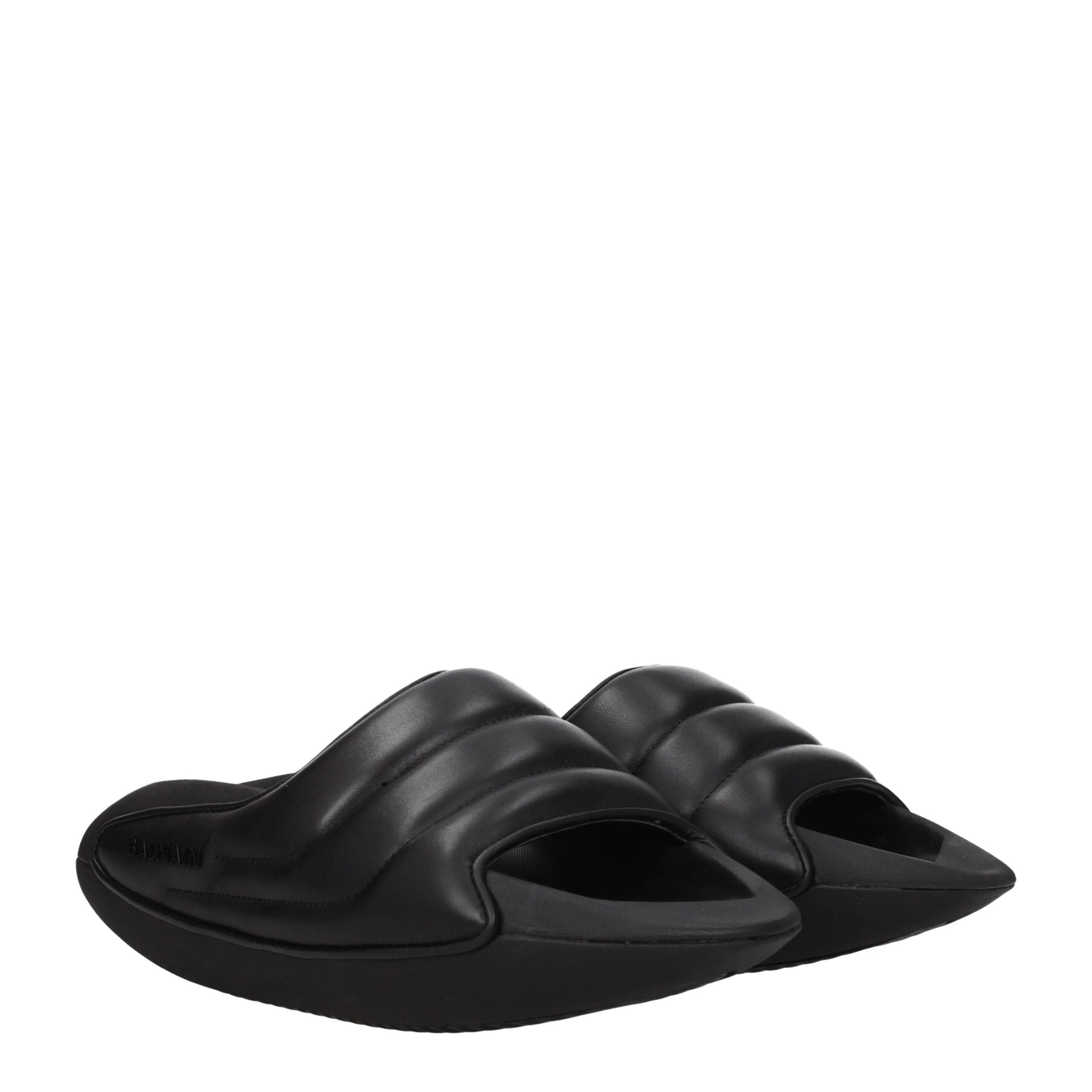 Balmain Black Leather Slippers Sandals LUNESCAPE