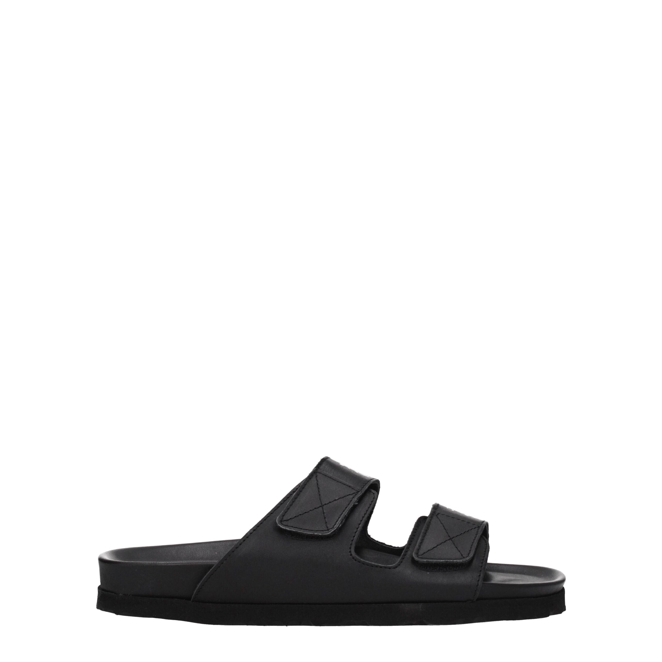 Palm Angels Black Leather Slippers Sandals LUNESCAPE