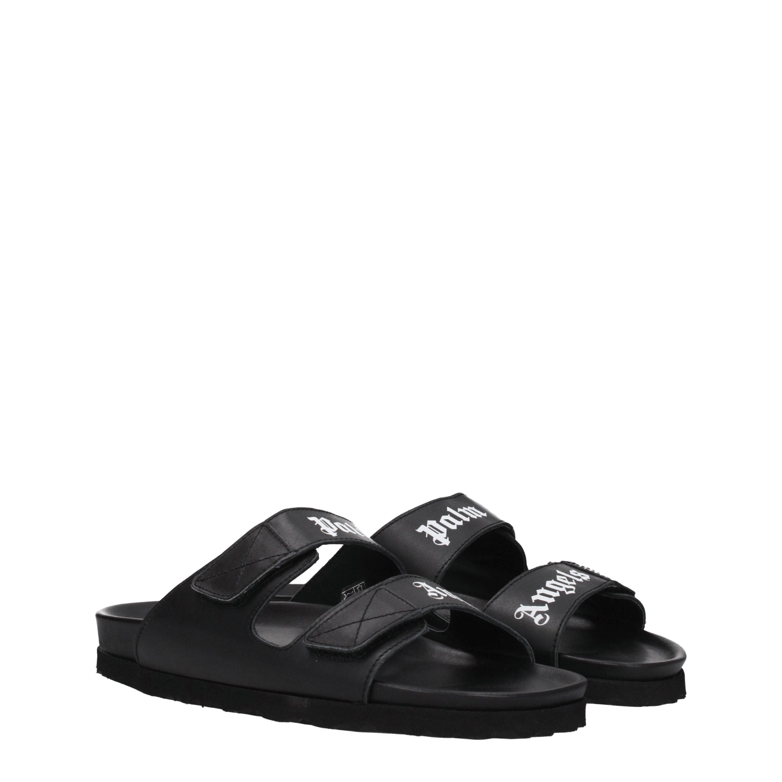 Palm Angels Black Leather Slippers Sandals LUNESCAPE