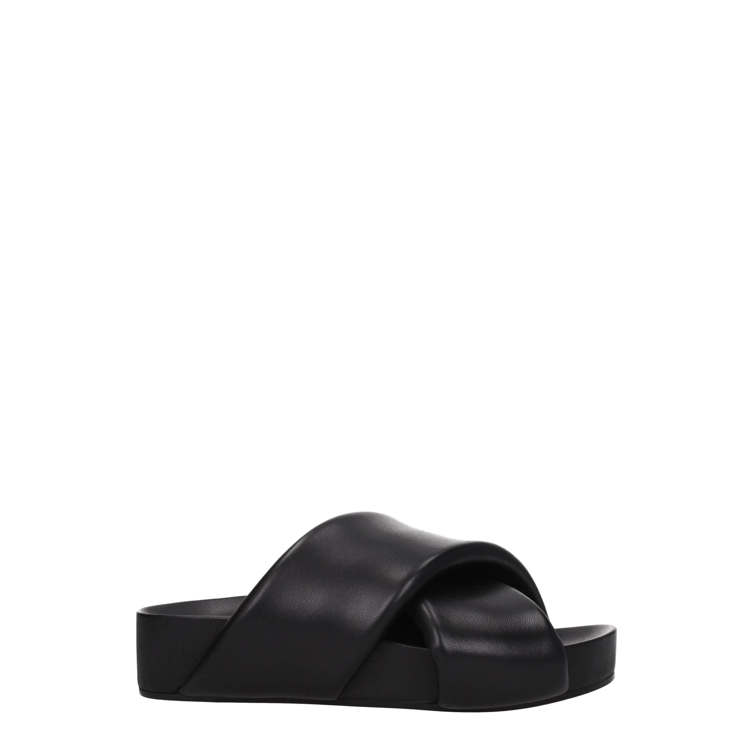 Jil Sander Black Leather Slippers Sandals LUNESCAPE