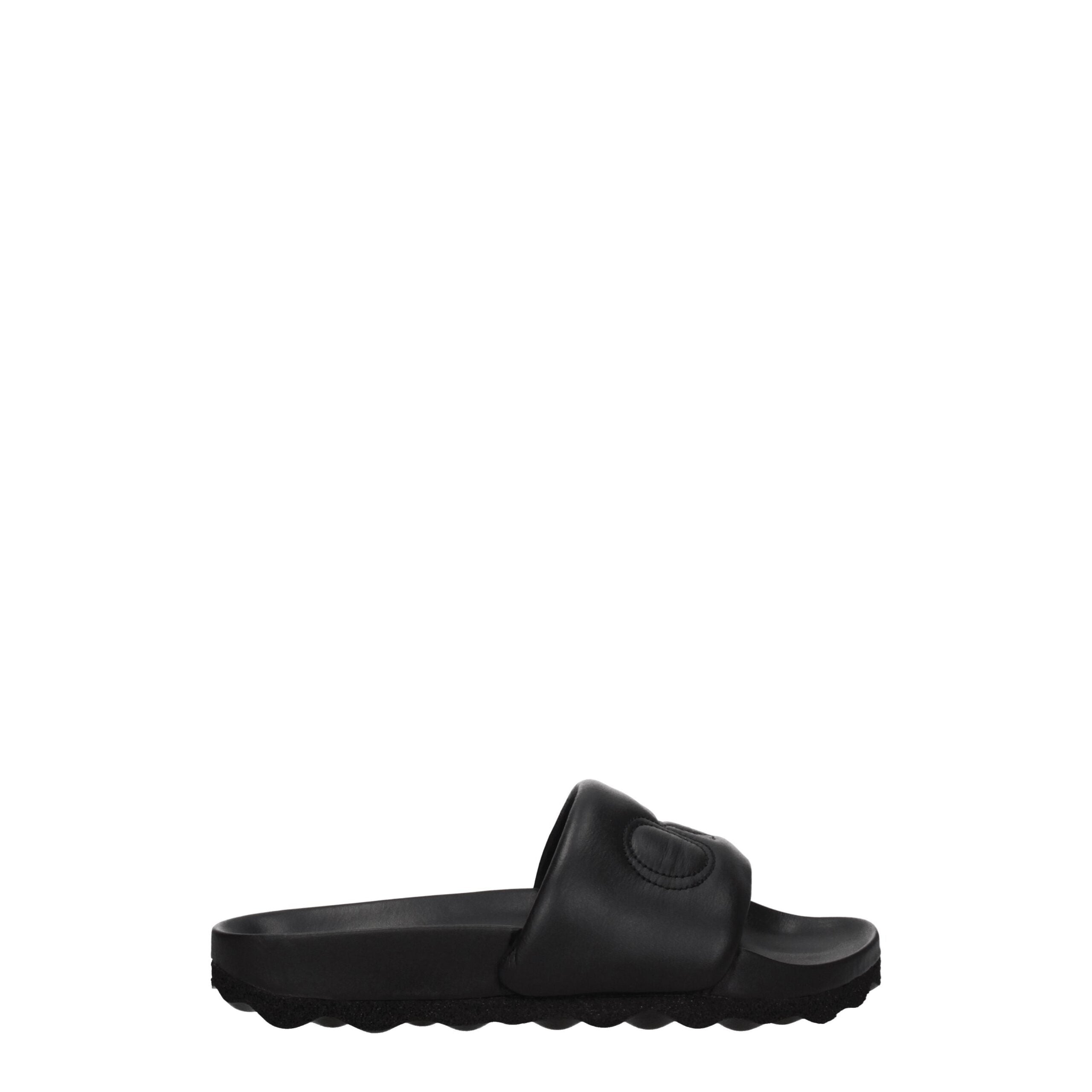 Off-White Black Leather Slippers Sandals LUNESCAPE