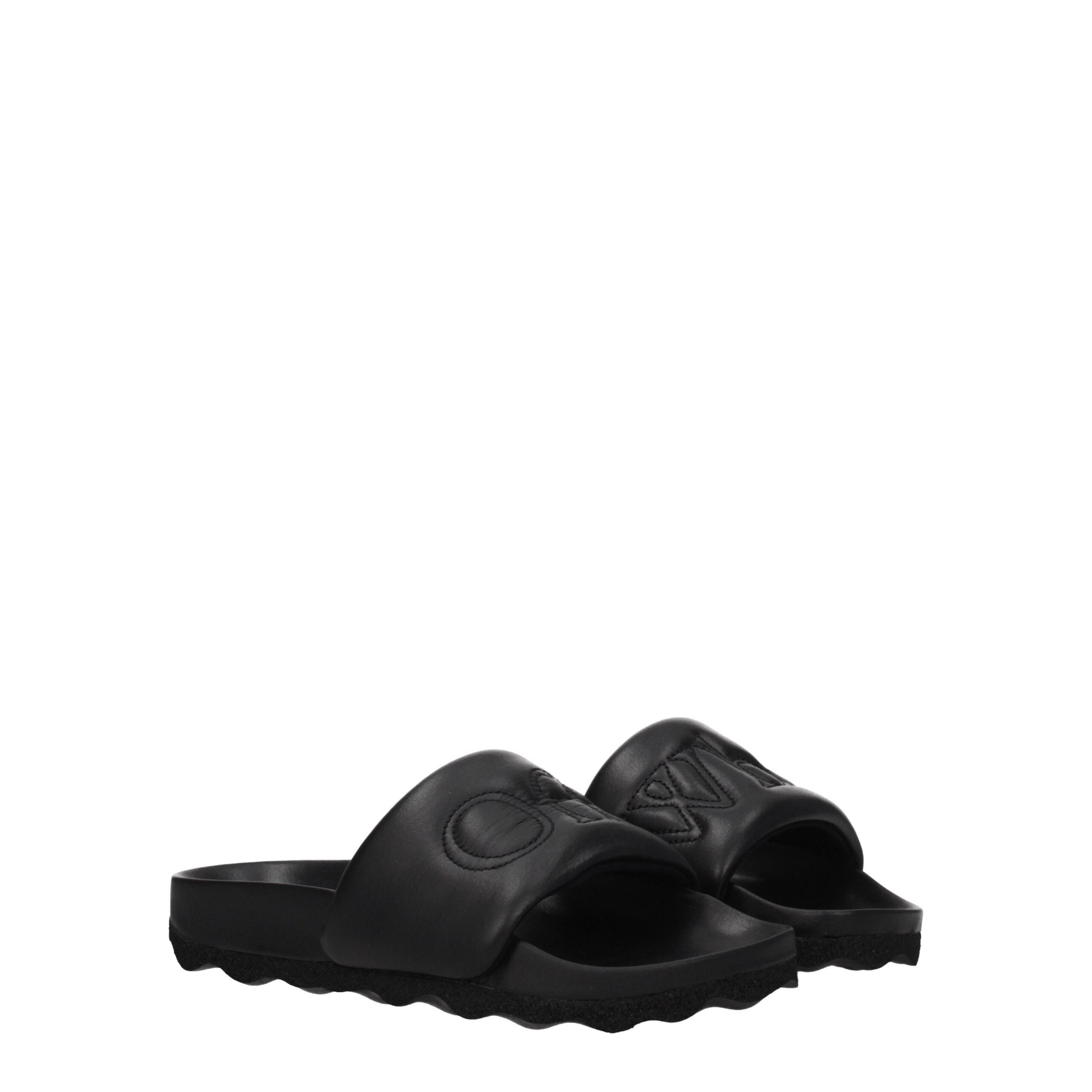 Off-White Black Leather Slippers Sandals LUNESCAPE