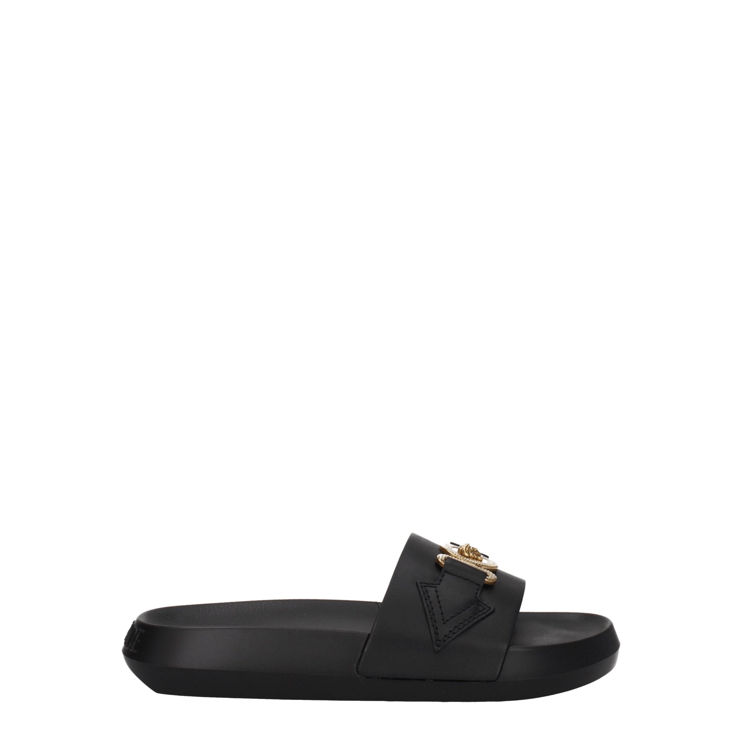 Versace Black Leather Slippers Sandals LUNESCAPE