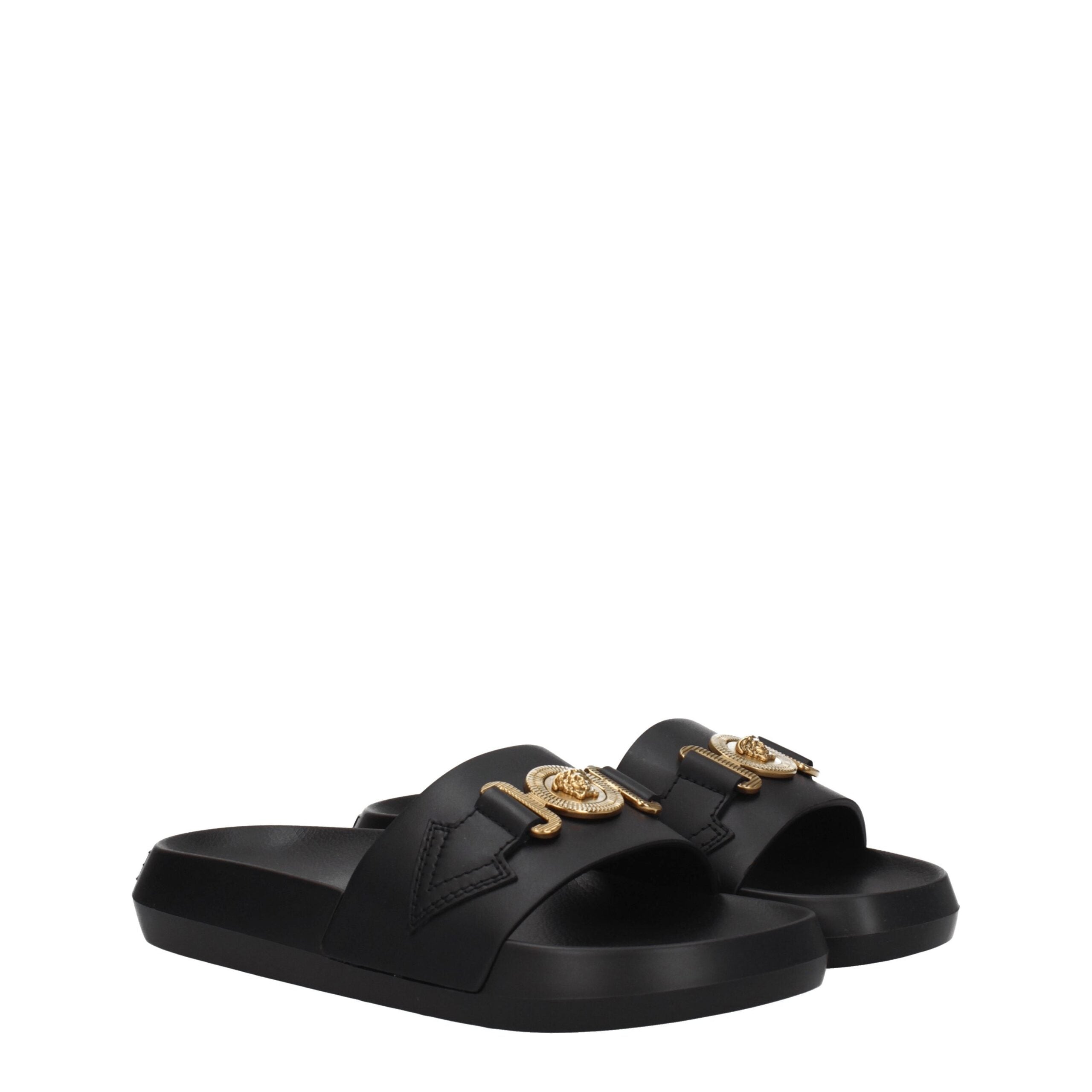 Versace Black Leather Slippers Sandals LUNESCAPE