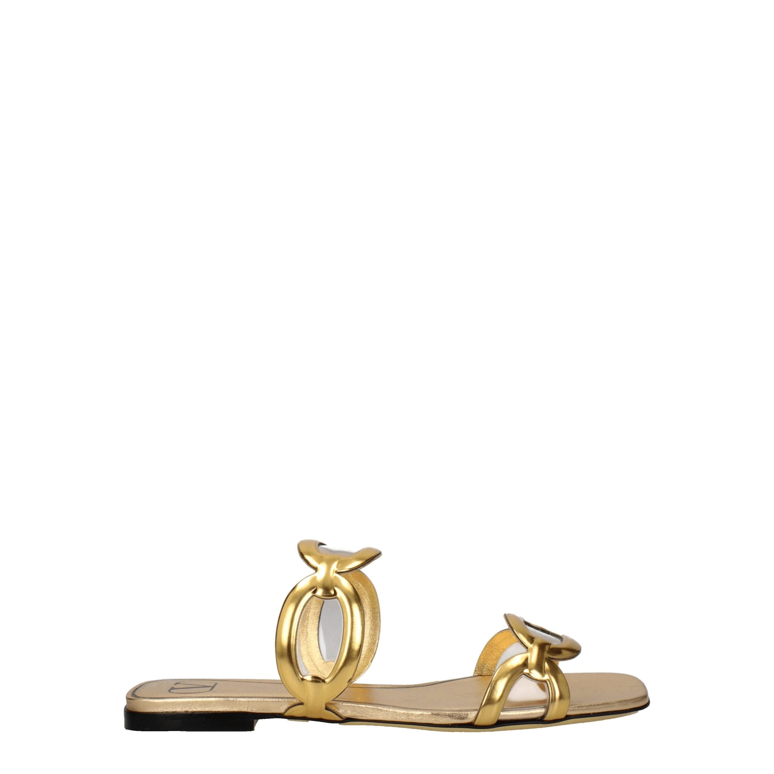 Valentino Garavani Gold Leather Slippers Sandals LUNESCAPE