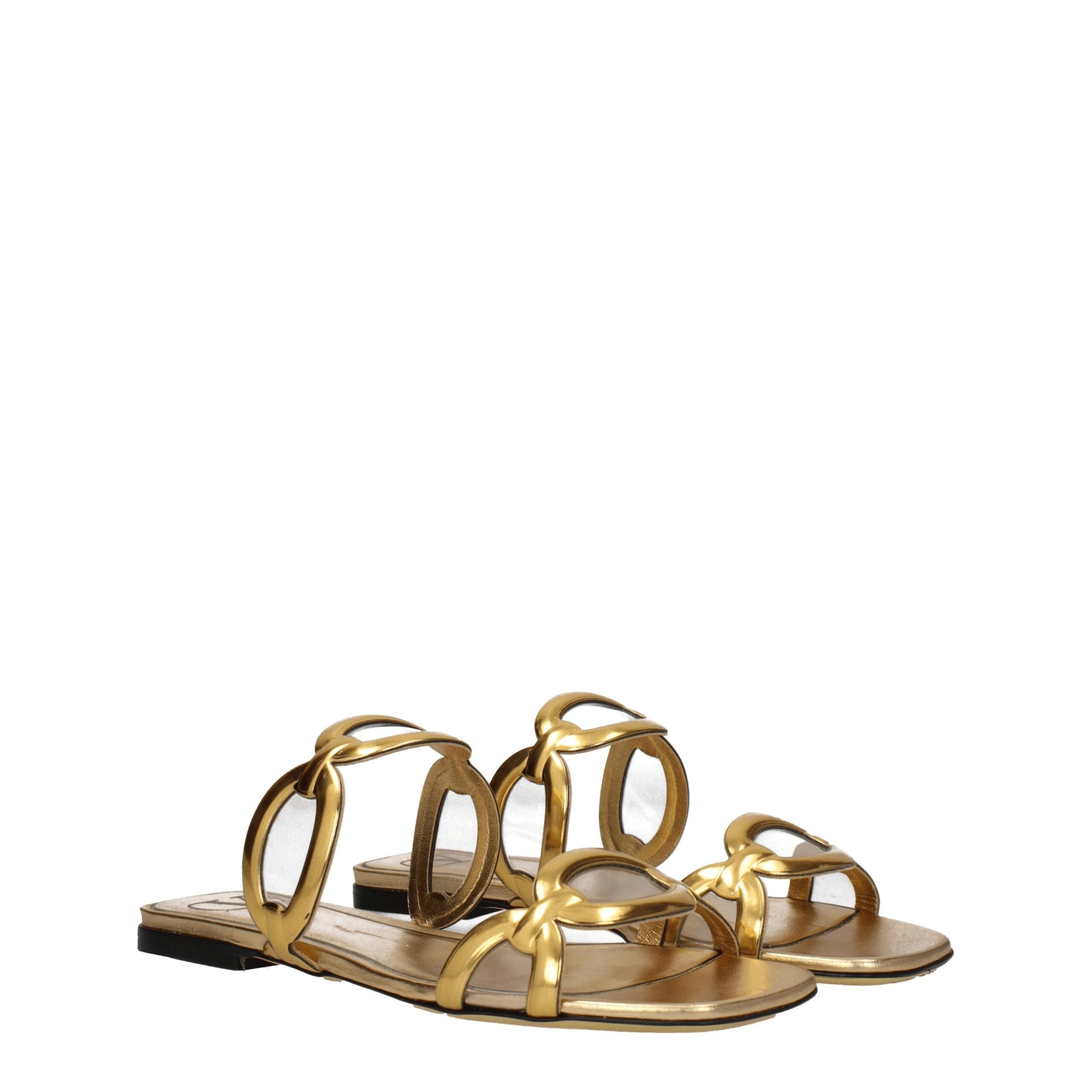 Valentino Garavani Gold Leather Slippers Sandals LUNESCAPE