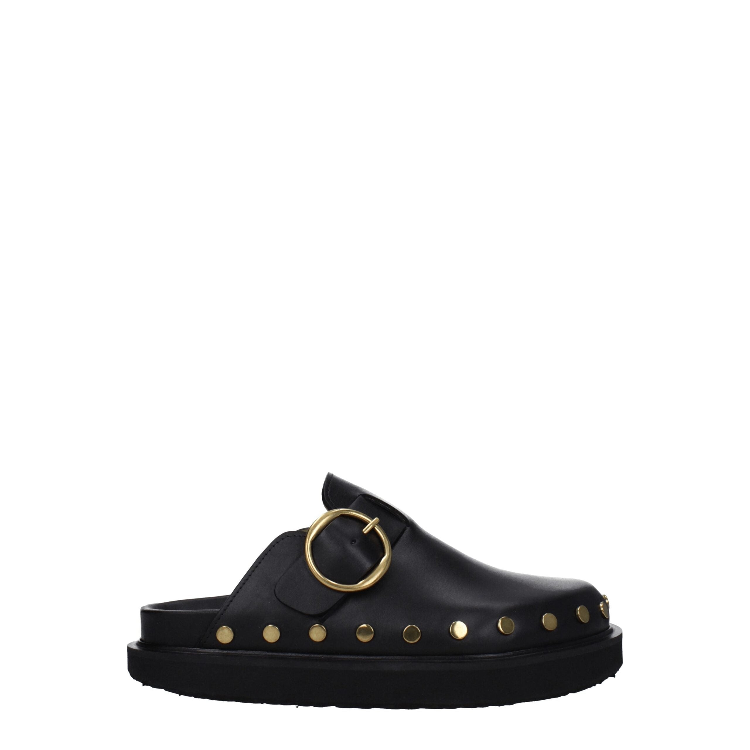 Isabel Marant Black Leather Slippers Sandals LUNESCAPE