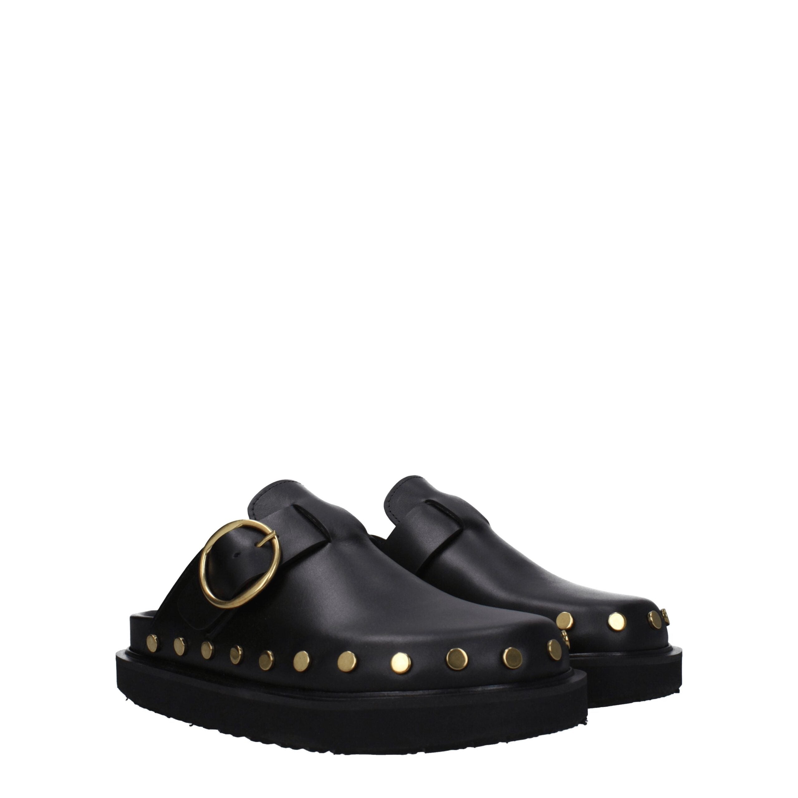 Isabel Marant Black Leather Slippers Sandals LUNESCAPE