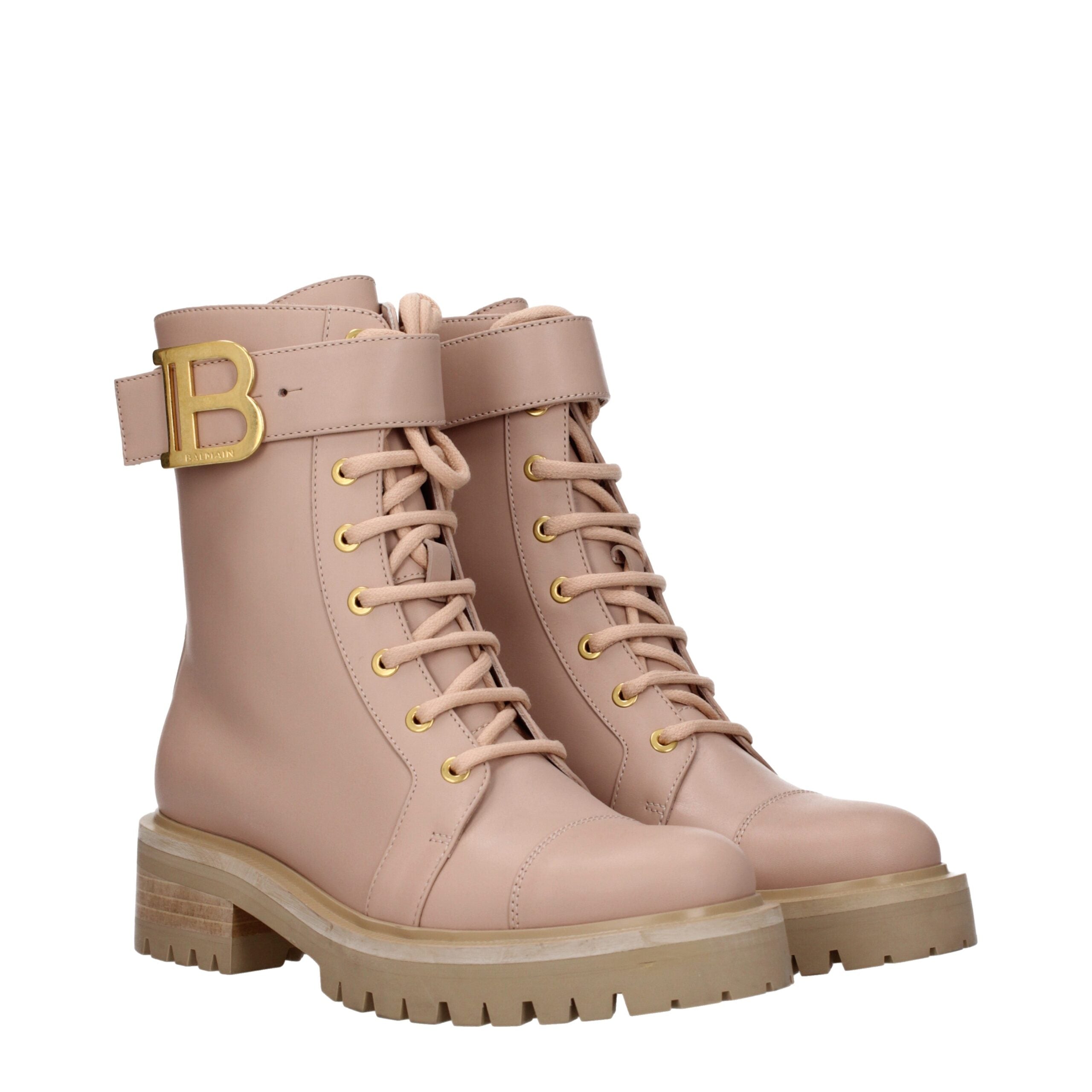 Balmain Beige Leather Ankle Boots LUNESCAPE