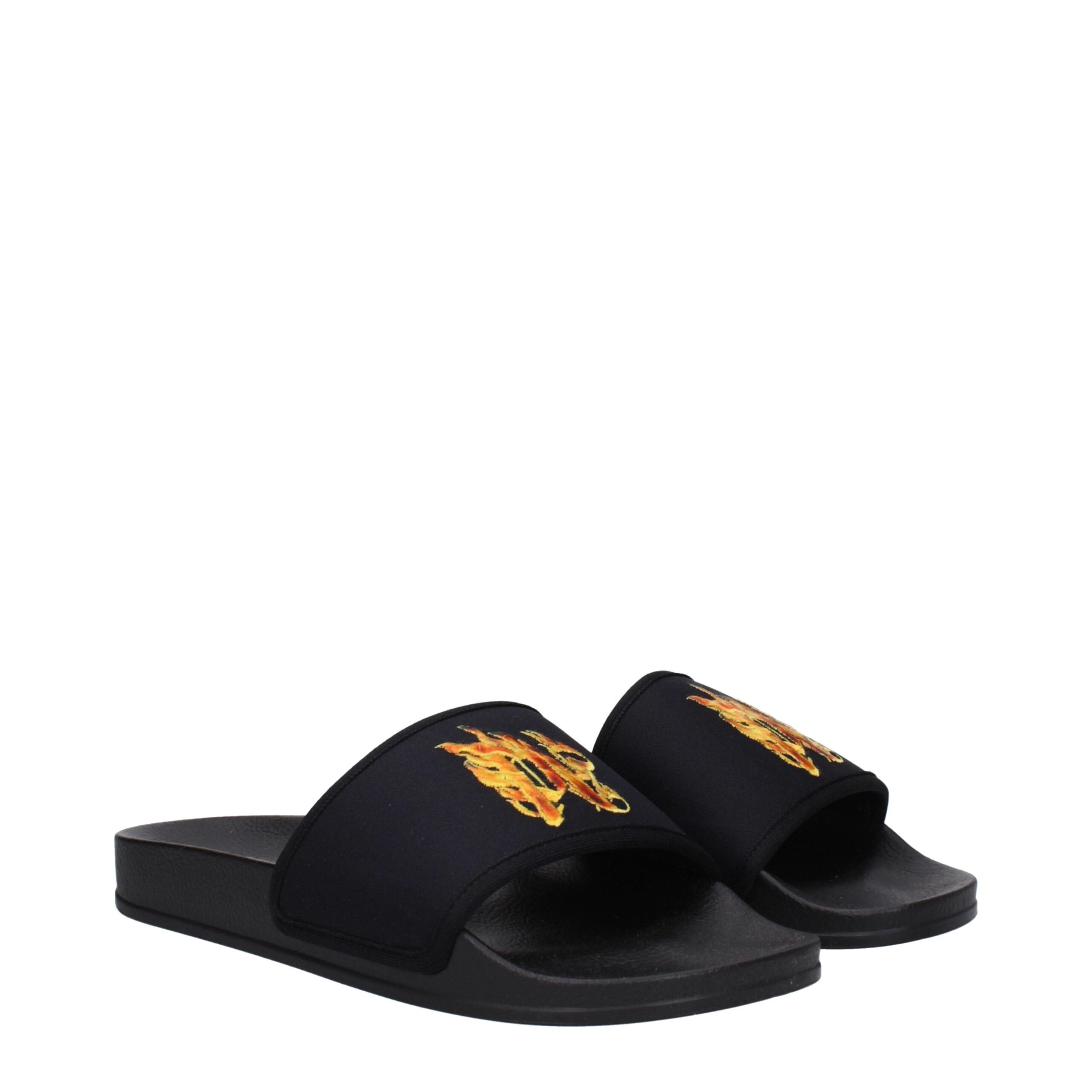 Palm Angels Black Fabric Slippers Sandals LUNESCAPE
