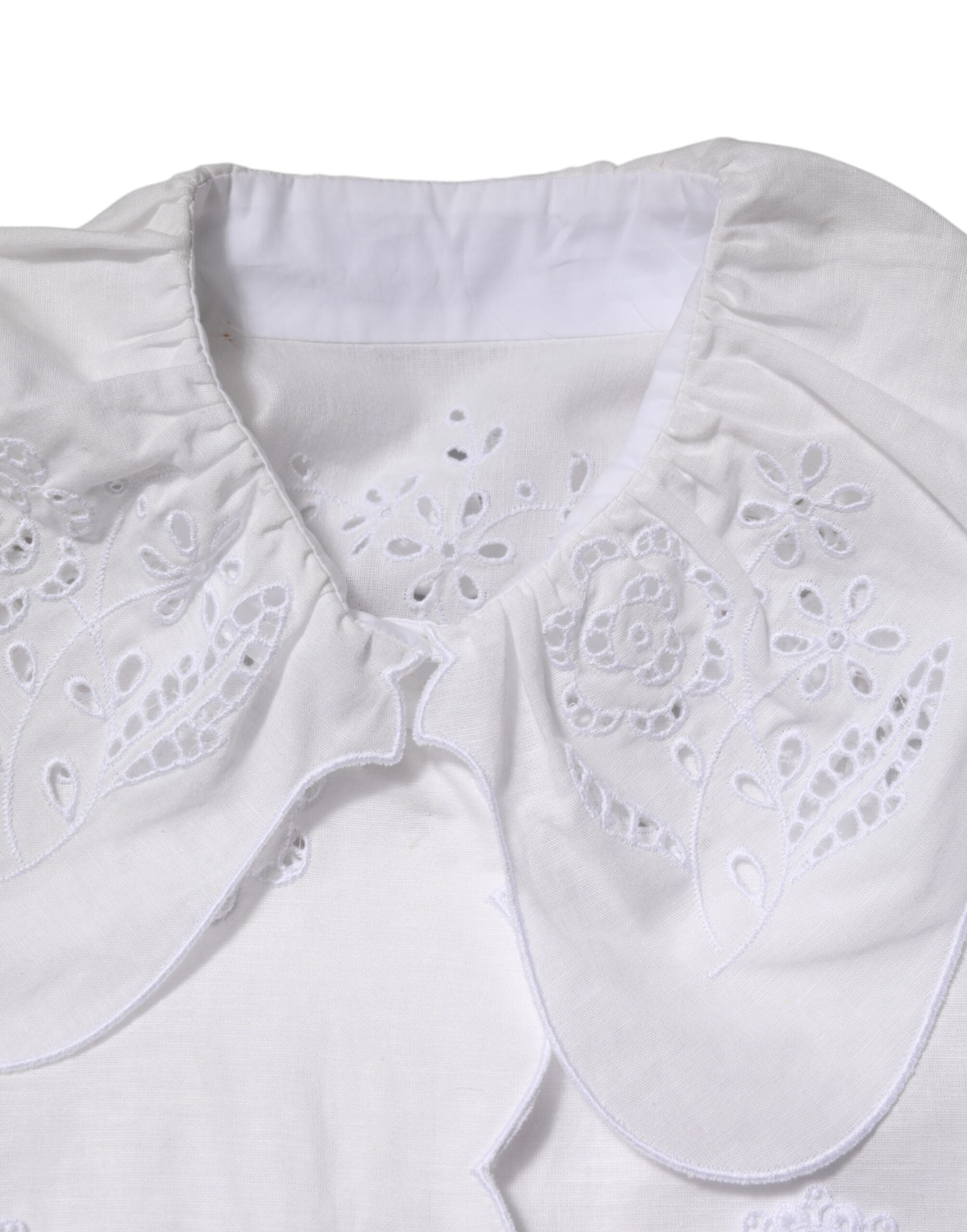 Dolce & Gabbana White Ruffled Lace Embellished Blouse Top LUNESCAPE