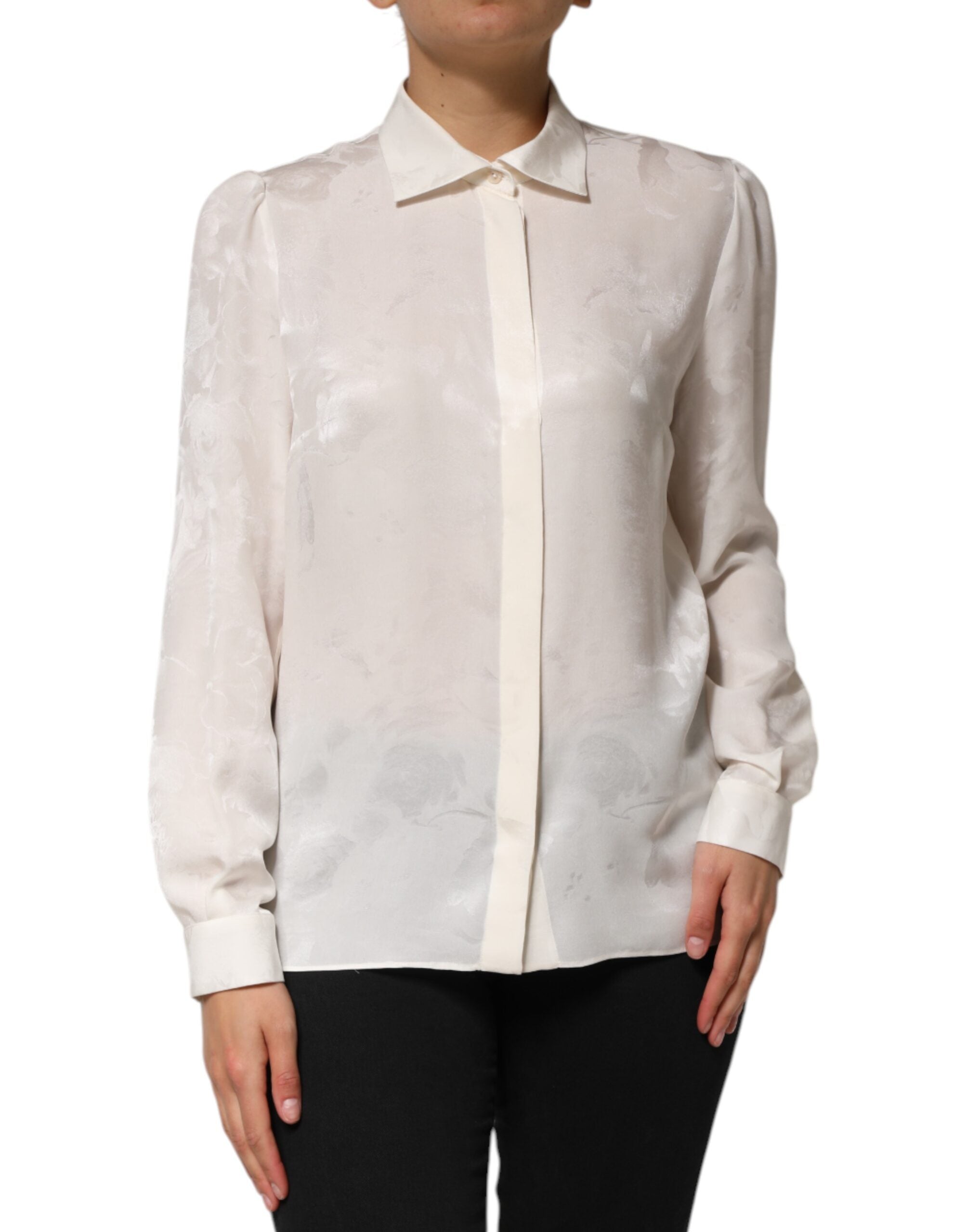 Dolce & Gabbana White Silk Long Sleeves Collared Shirt Top LUNESCAPE