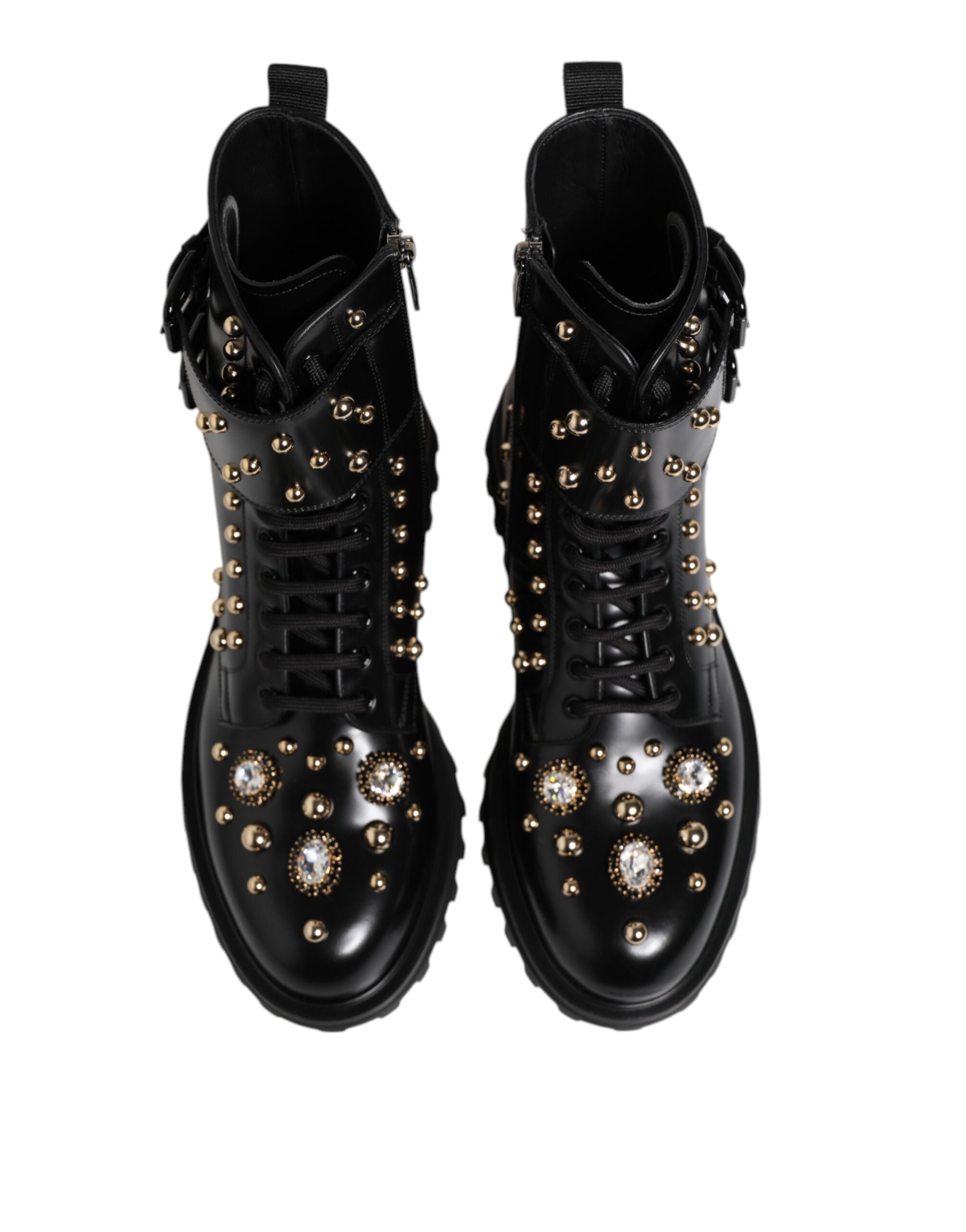 Dolce & Gabbana Black Studded Lace Up Mid Calf Boots Shoes LUNESCAPE
