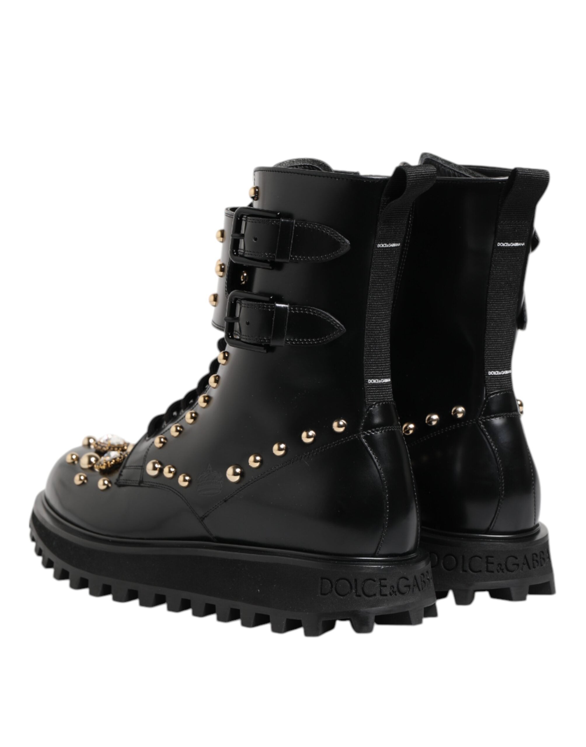Dolce & Gabbana Black Studded Lace Up Mid Calf Boots Shoes LUNESCAPE