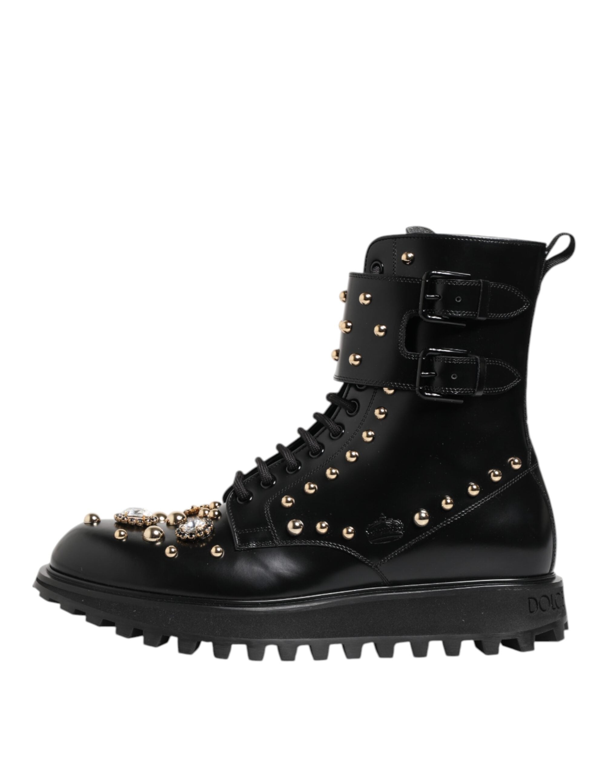 Dolce & Gabbana Black Studded Lace Up Mid Calf Boots Shoes LUNESCAPE