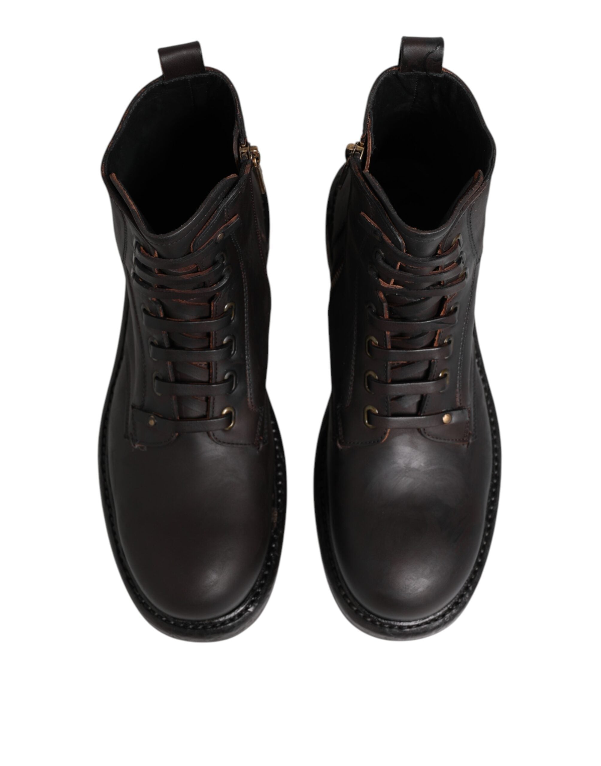 Dolce & Gabbana Dark Brown Leather Lace Up Mid Calf Boots Shoes LUNESCAPE