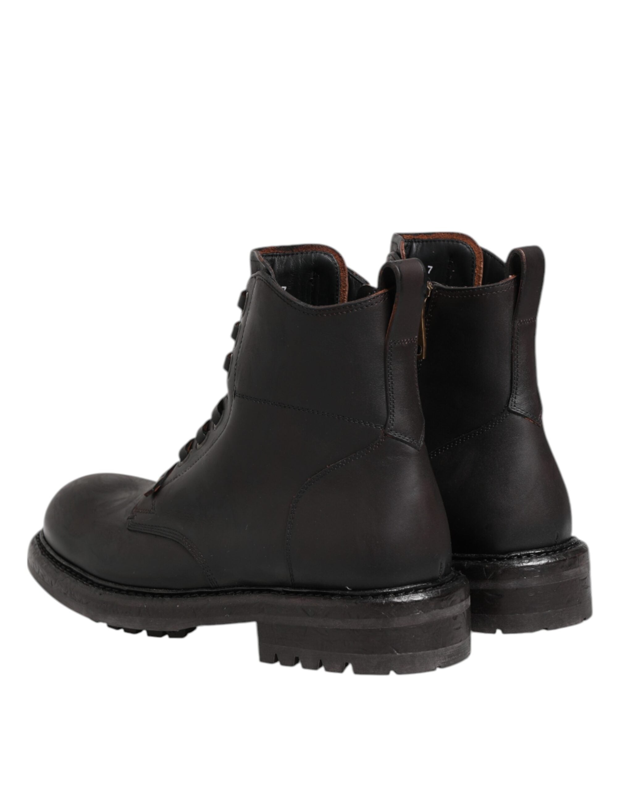 Dolce & Gabbana Dark Brown Leather Lace Up Mid Calf Boots Shoes LUNESCAPE
