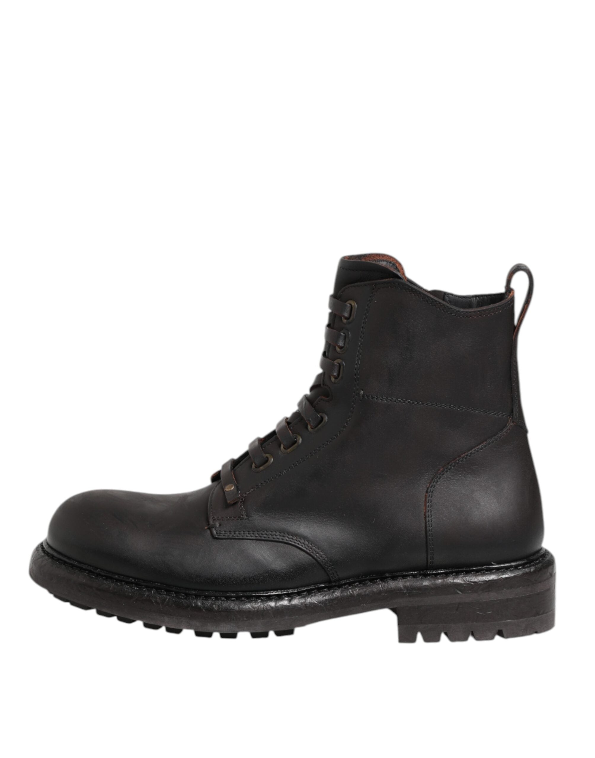 Dolce & Gabbana Dark Brown Leather Lace Up Mid Calf Boots Shoes LUNESCAPE