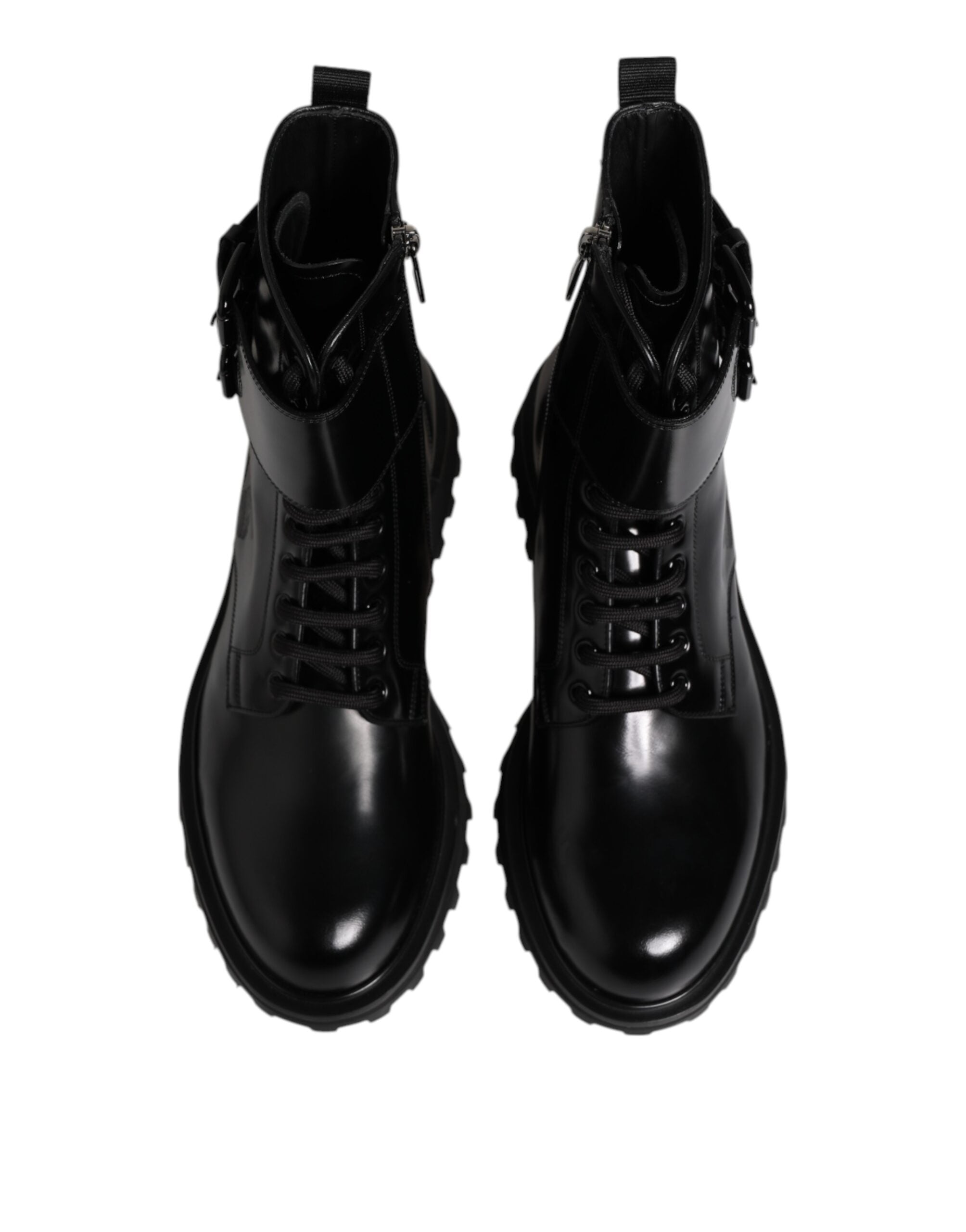 Dolce & Gabbana Black Leather Lace Up Mid Calf Boots Shoes LUNESCAPE