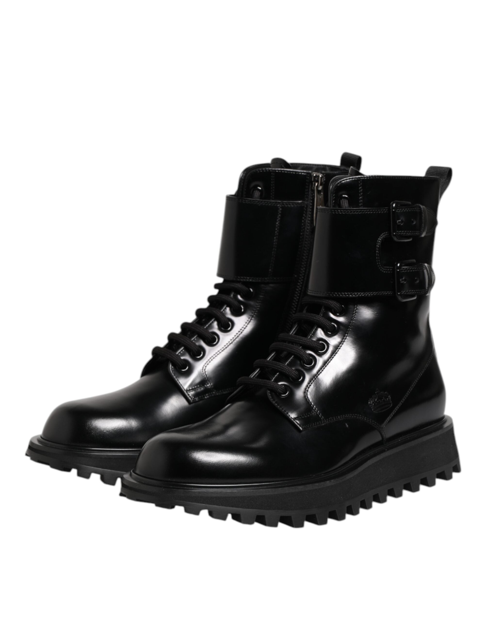 Dolce & Gabbana Black Leather Lace Up Mid Calf Boots Shoes LUNESCAPE