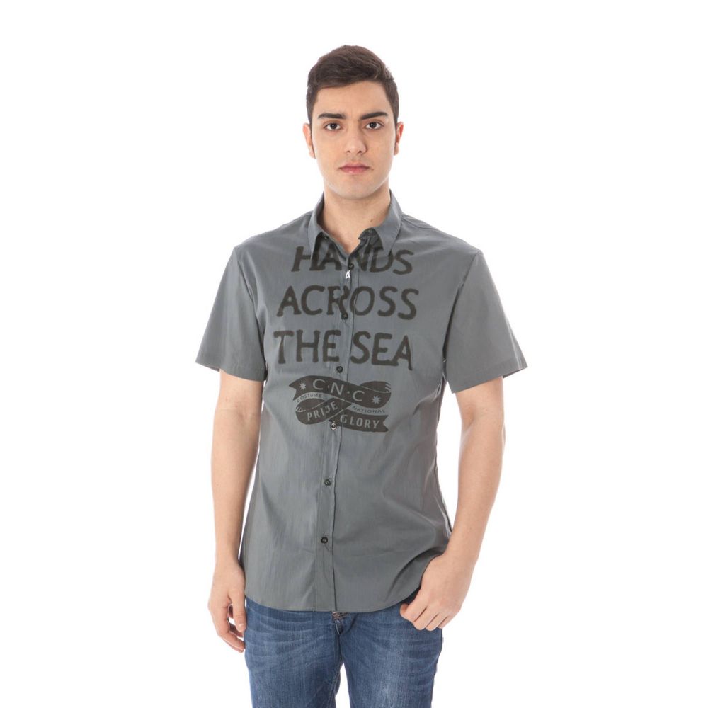 Costume National Gray Cotton Men's Shirt with Italian Collar"